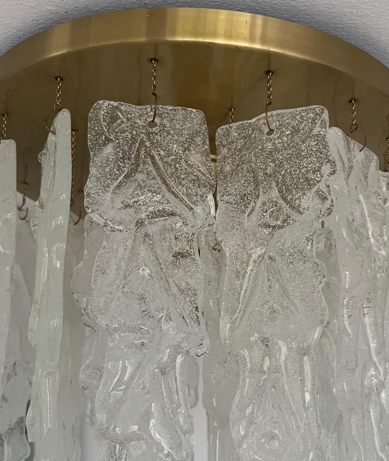 photo vinterior Italian Mid Century Murano Glass Leaf Chandelier Or Flushmount, 1970s