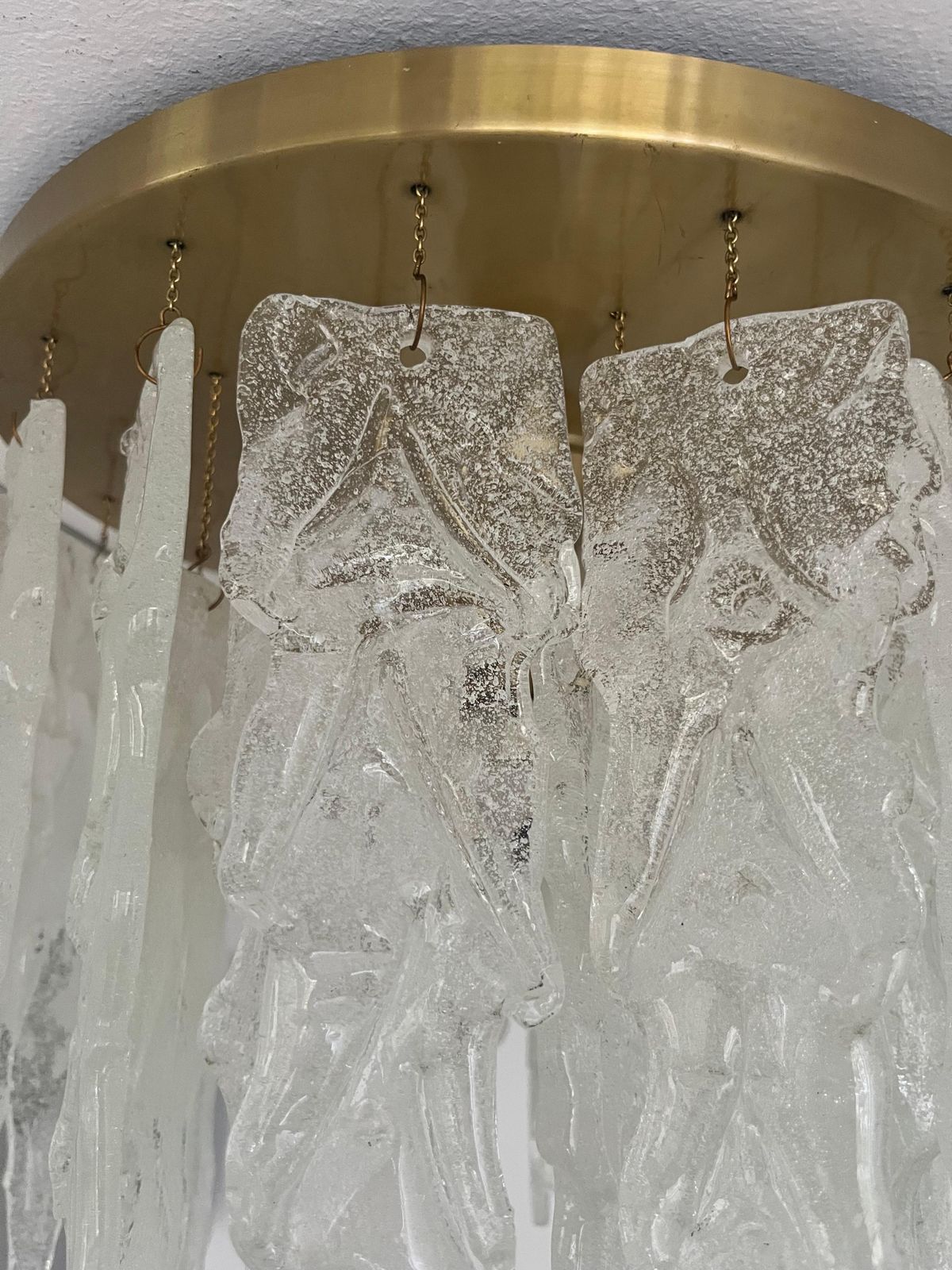 photo vintage Italian Mid Century Murano Glass Leaf Chandelier Or Flushmount, 1970s