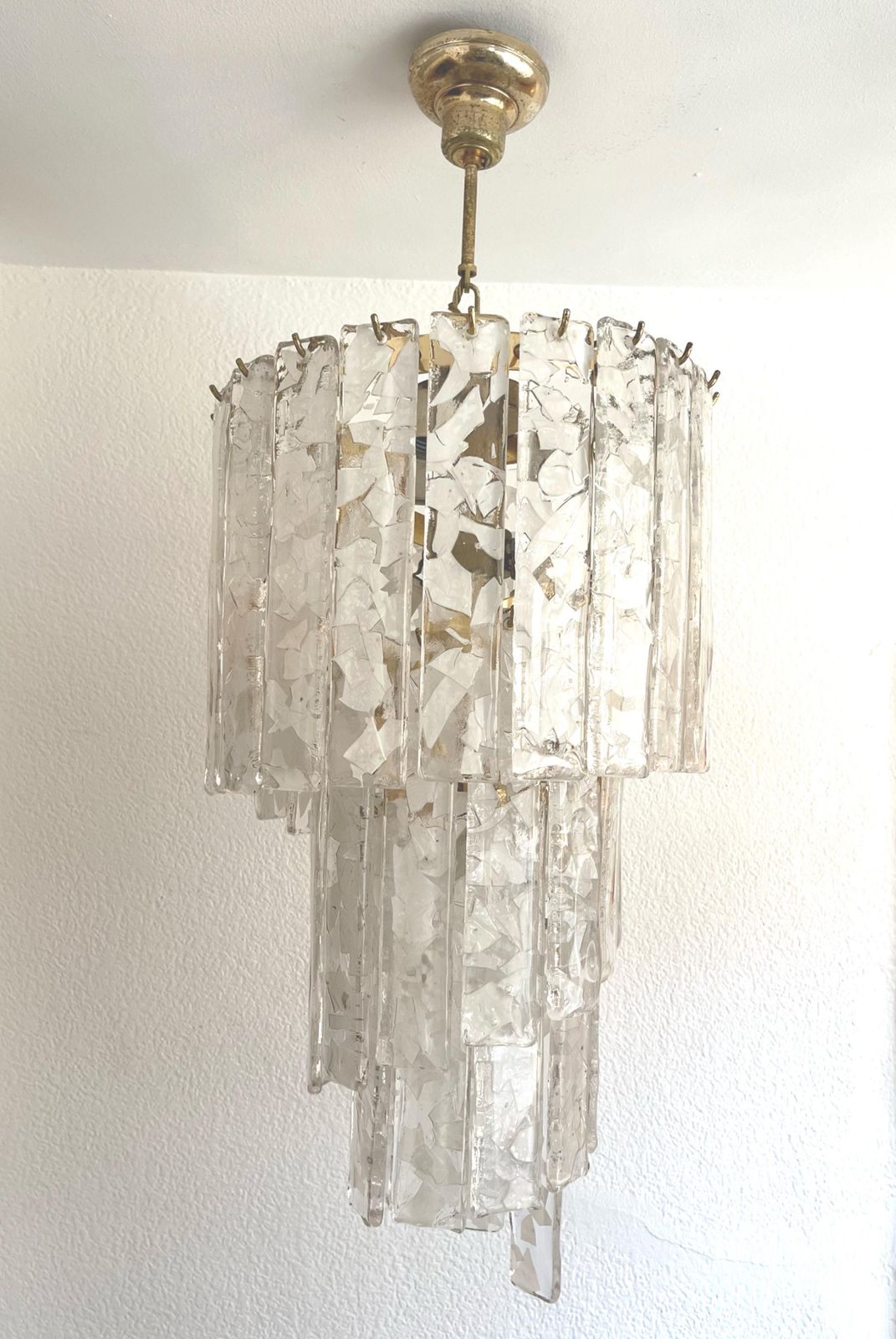 photo for sale Italian Mid Century "Terrazzo" White Murano Glass Spiral Chandelier, 1980s