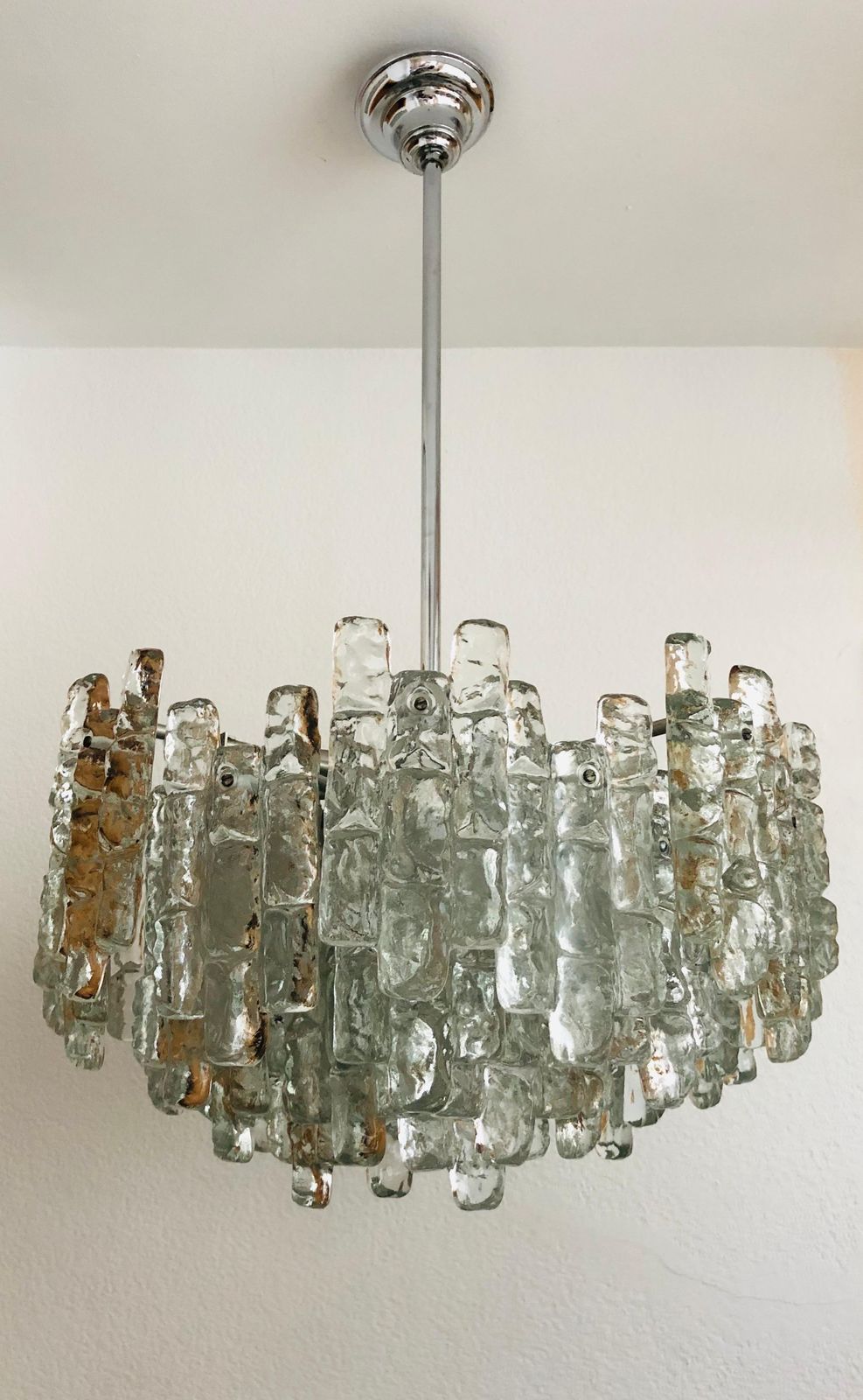 Austrian Large Midcentury Ice Glass Murano Chandelier By Kalmar, 1970s photo buy
