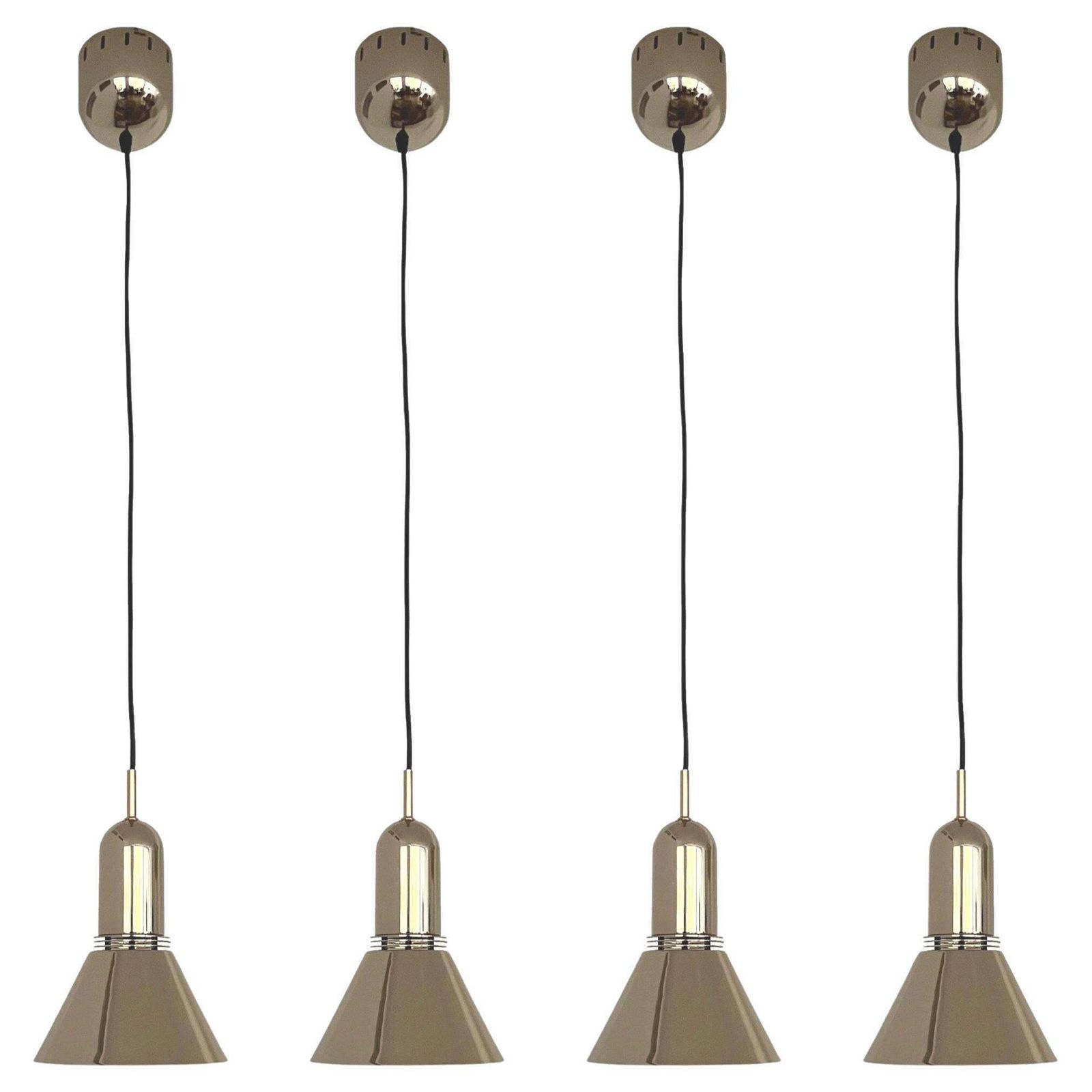 Midcentury Set Of Four Gold Long Chandeliers By Estiluz, Barcelona, 1970s