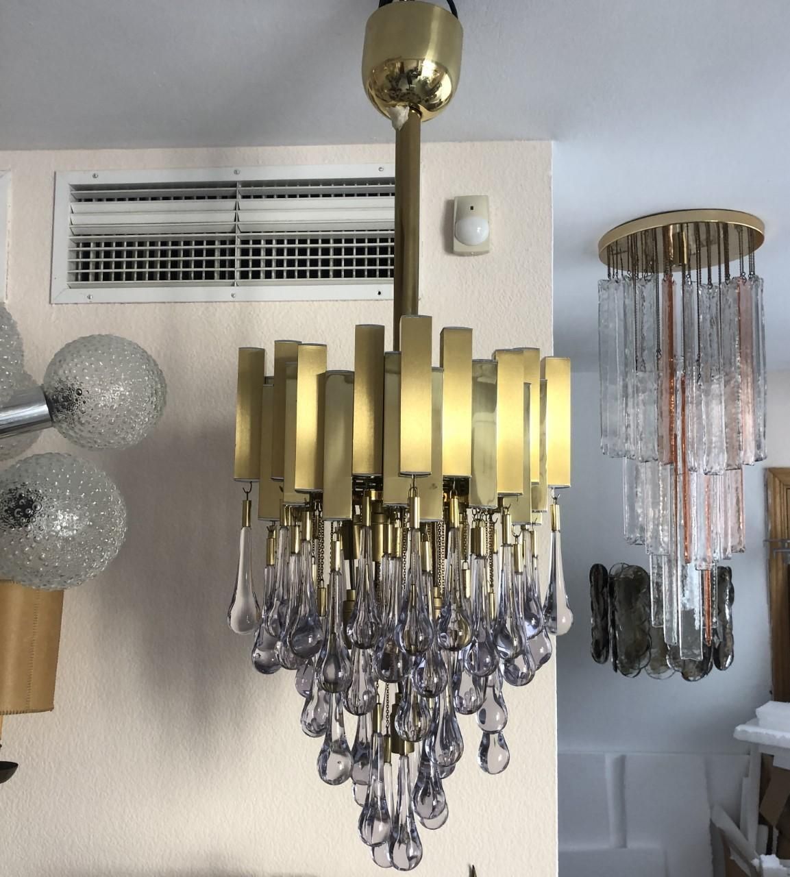 Teardrop Tear Drop Brass Long Chandelier By Bd Lumica, Barcelona, 1970s photo furniture