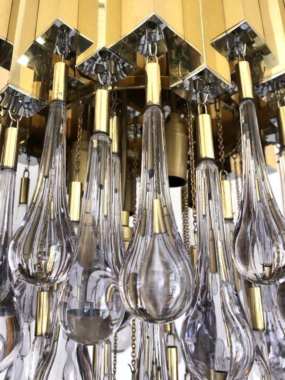 Teardrop Tear Drop Brass Long Chandelier By Bd Lumica, Barcelona, 1970s photo for sale