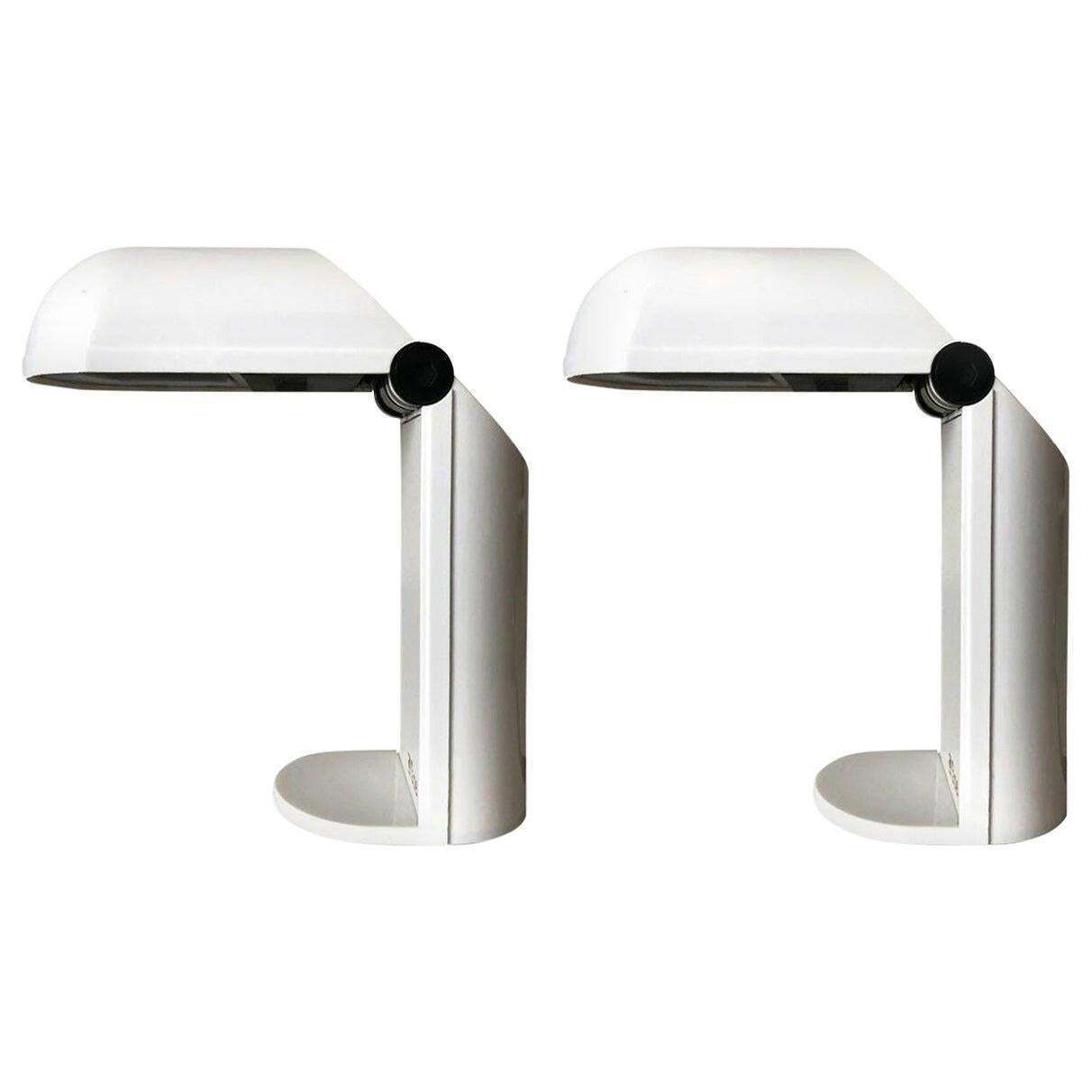 Spanish White Pair Of Table Lamps By Fase, Model "Bambina", 1980s