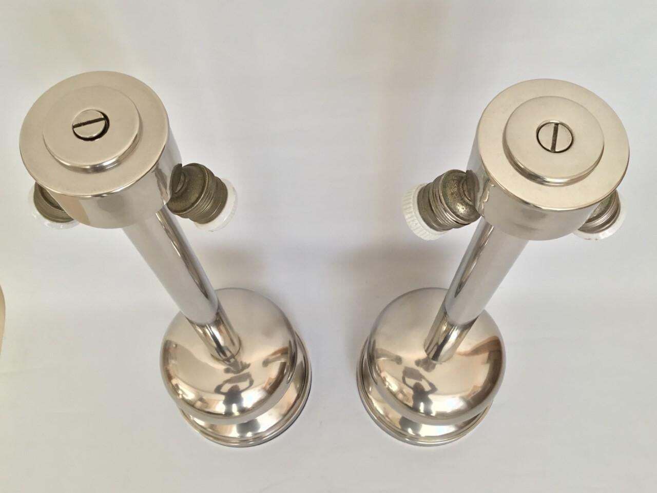 Pair Of Midcentury Chromed And Black Enamel Spanish Table Lamps, 1970s photo for sale