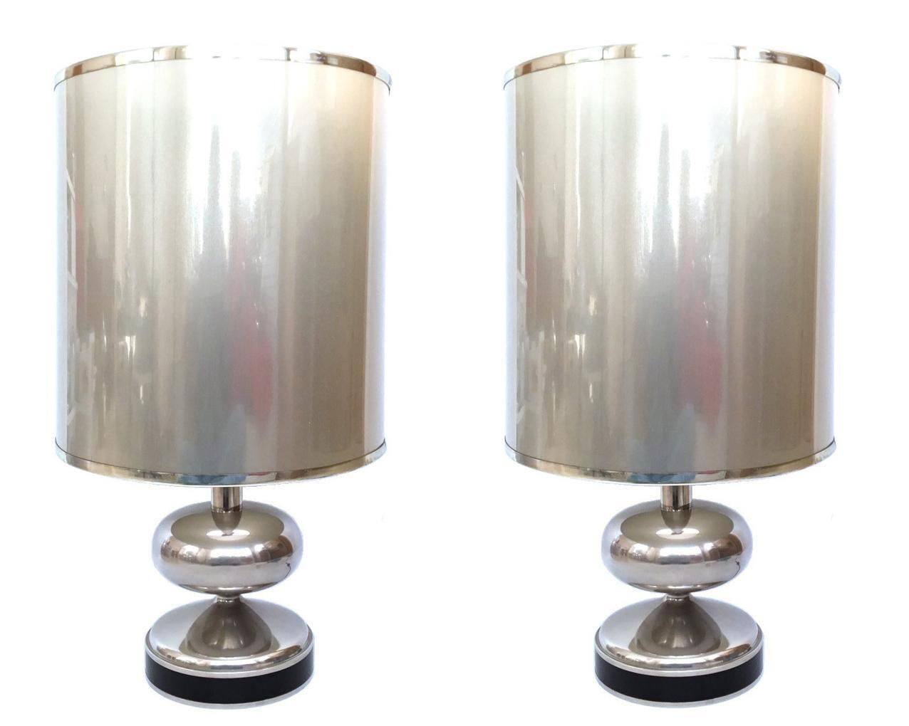 Pair Of Midcentury Chromed And Black Enamel Spanish Table Lamps, 1970s photo vinterior