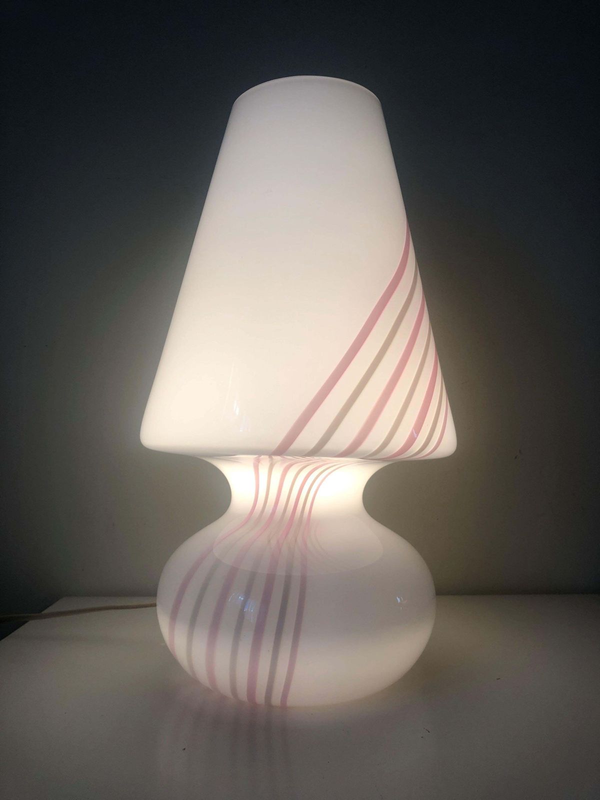 Italian Pair Of Midcentury White Barbie Pink Murano Italian Table Lamps, 1980s photo furniture