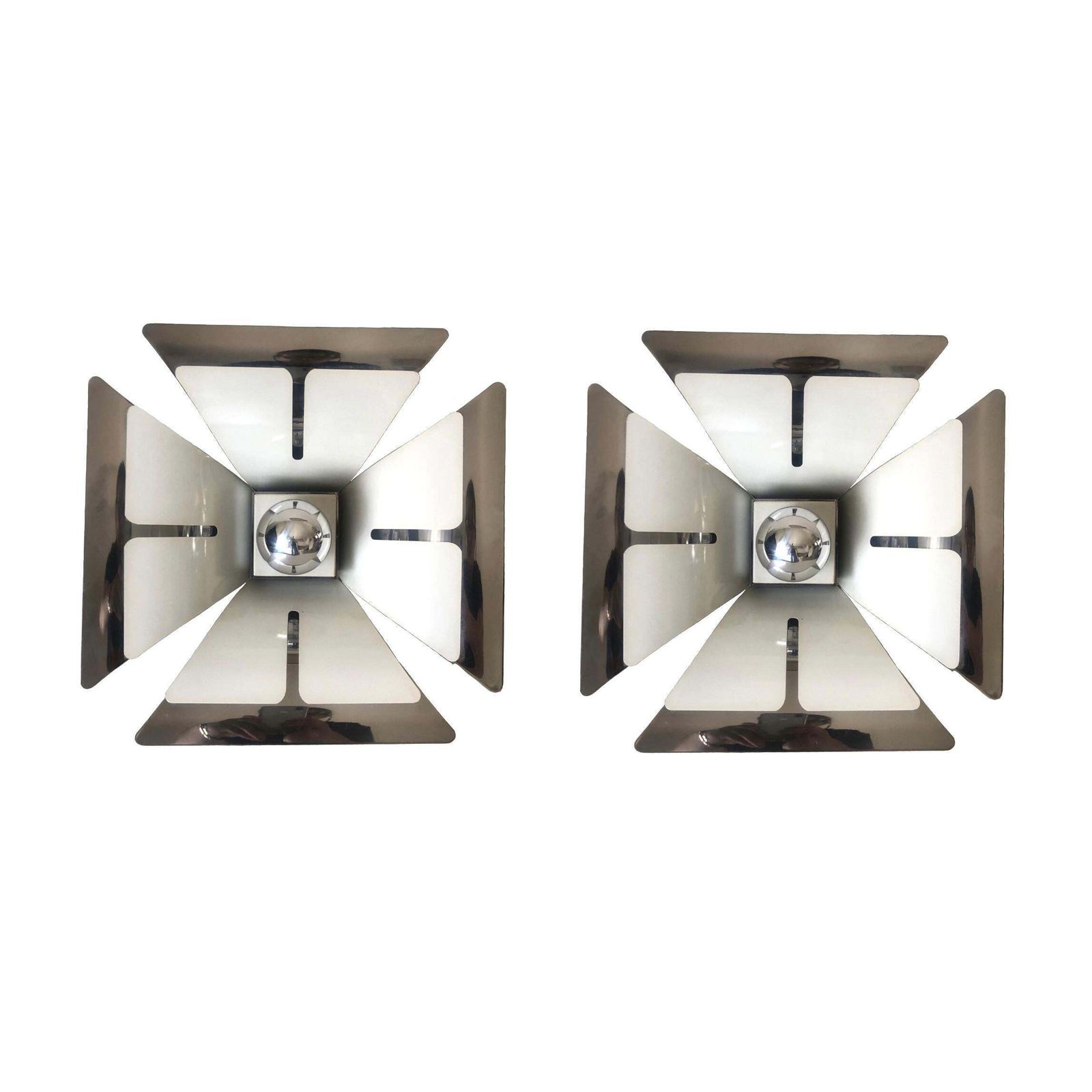 Pair Of Mid Century Italian Metal Flush Mounts By Reggiani, 1970s photo vinterior