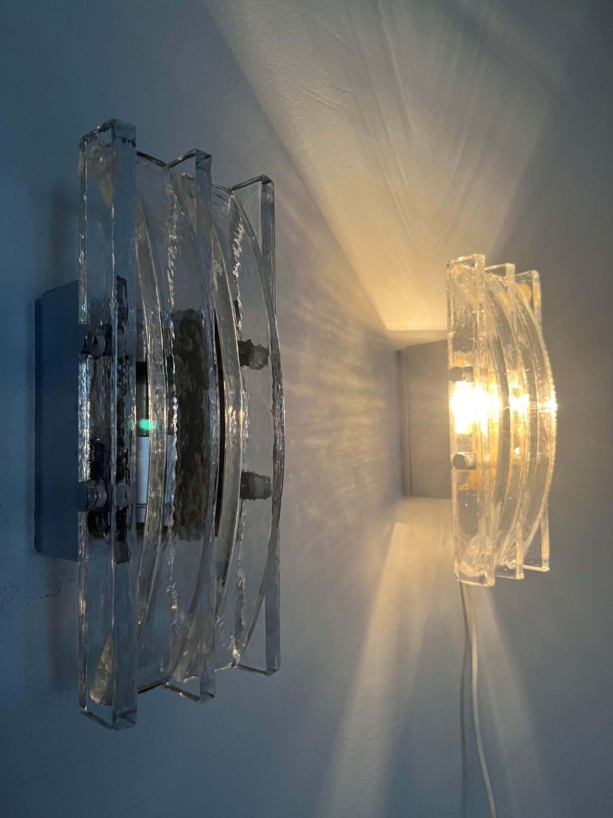 Italian Midcentury Pair Of Clear Murano Wall Sconces By Poliarte, 1970s photo 1299.0
