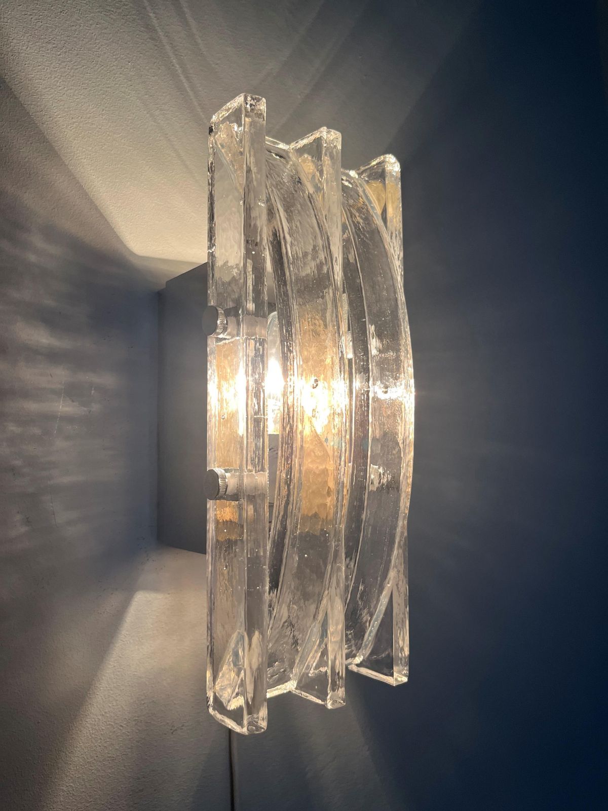 Italian Midcentury Pair Of Clear Murano Wall Sconces By Poliarte, 1970s photo vinterior