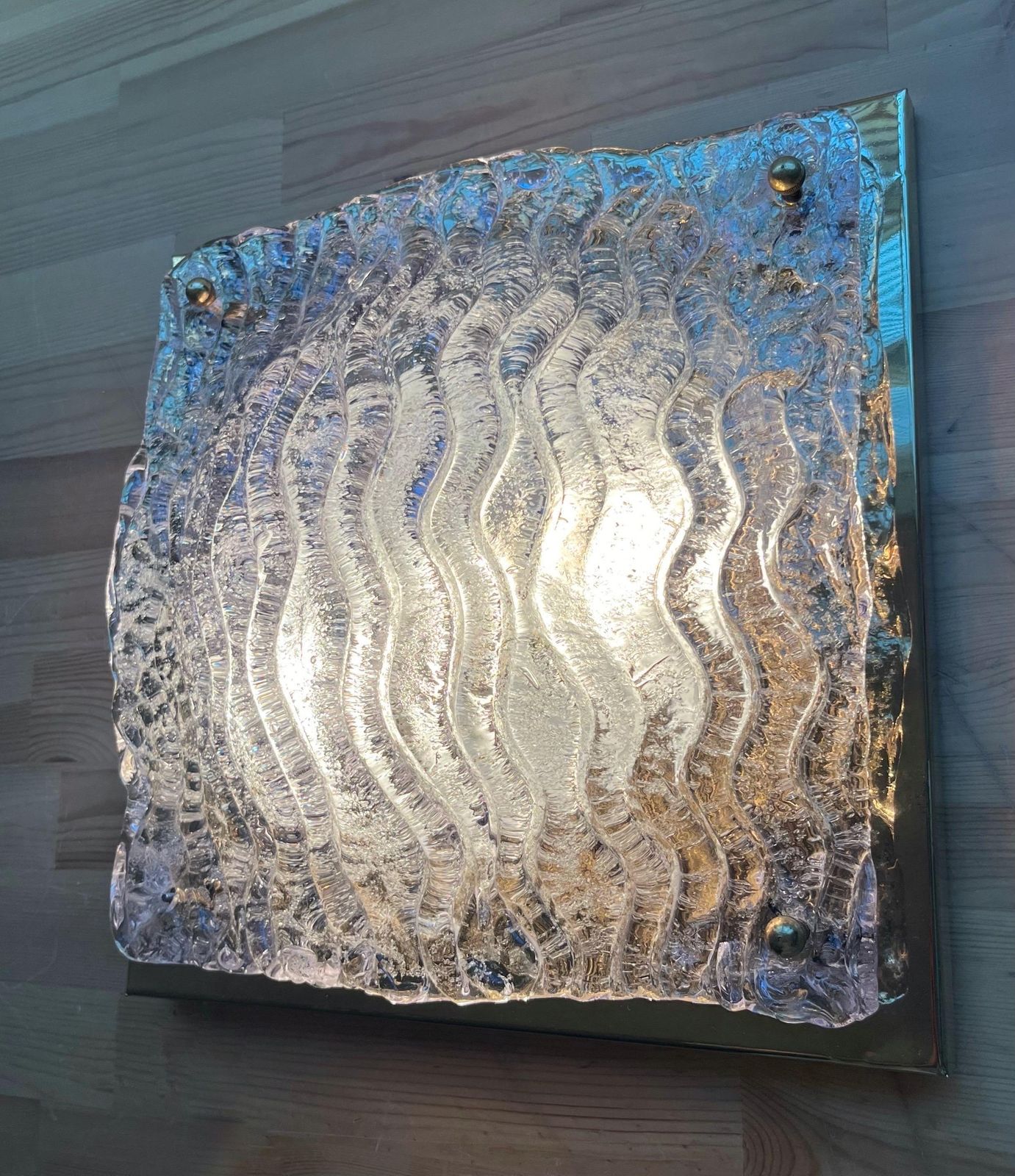 photo furniture Italian Large Mid Century Clear Murano And Brass Wall Sconce By Mazzega, 1970s