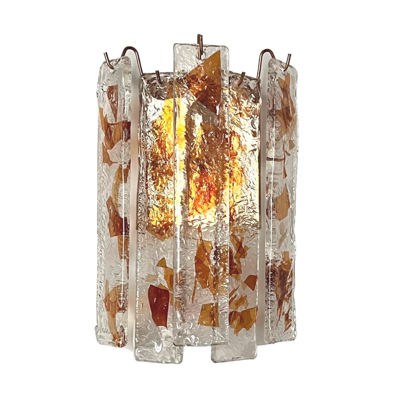 Pair Of Midcentury Italian Terrazzo Amber Murano Glass Wall Sconces, 1970s photo furniture