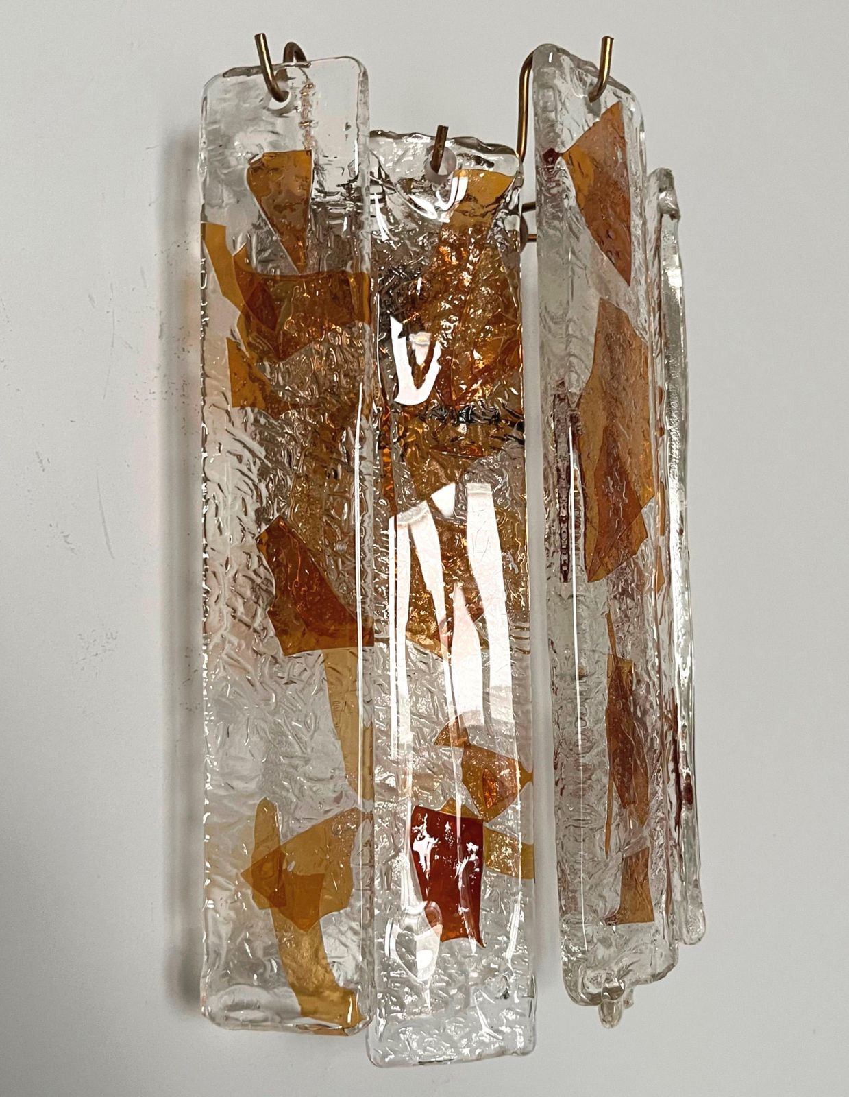Pair Of Midcentury Italian Terrazzo Amber Murano Glass Wall Sconces, 1970s photo 1695.0