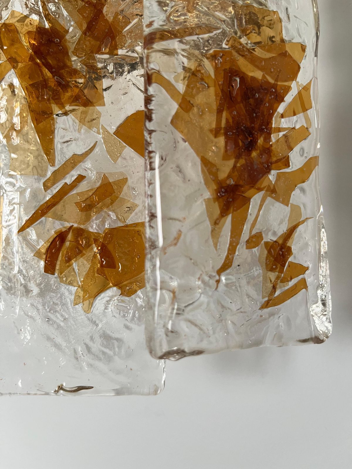 Pair Of Midcentury Italian Terrazzo Amber Murano Glass Wall Sconces, 1970s photo vinterior