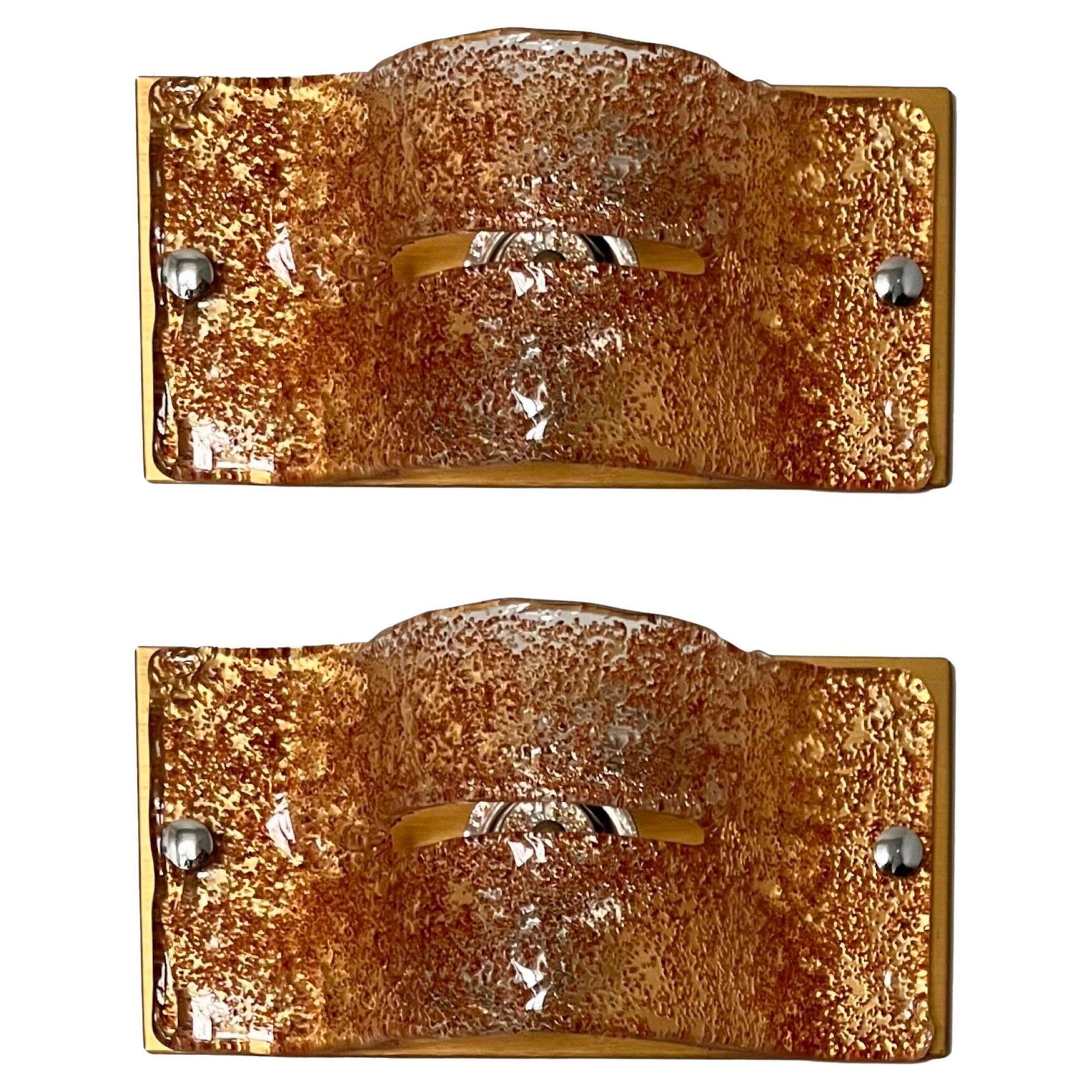 Italian Midcentury Pair Of Caramel Murano Glass Wall Sconces By Mazzega, 1970s