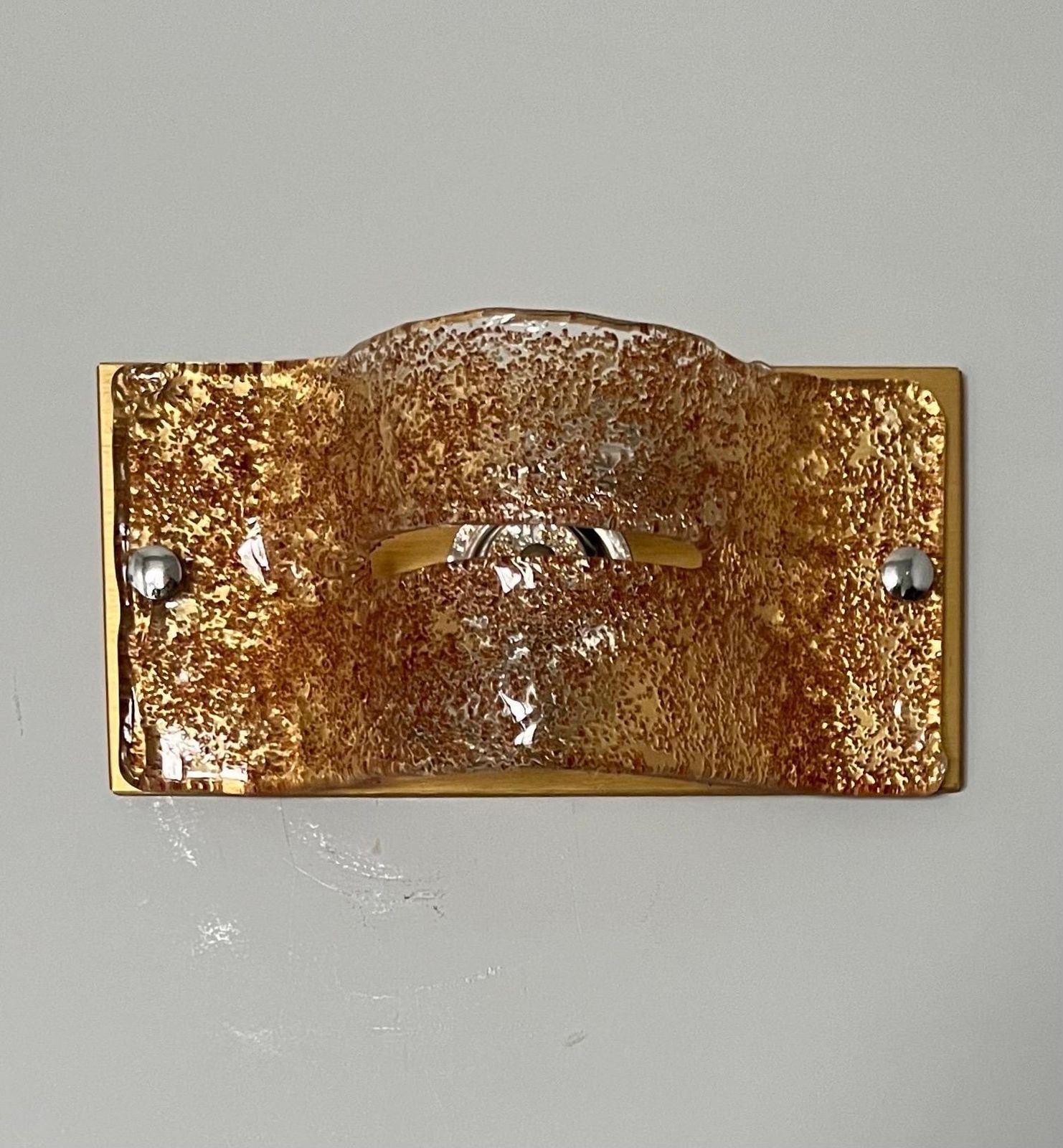 Italian Midcentury Pair Of Caramel Murano Glass Wall Sconces By Mazzega, 1970s photo 2027.0