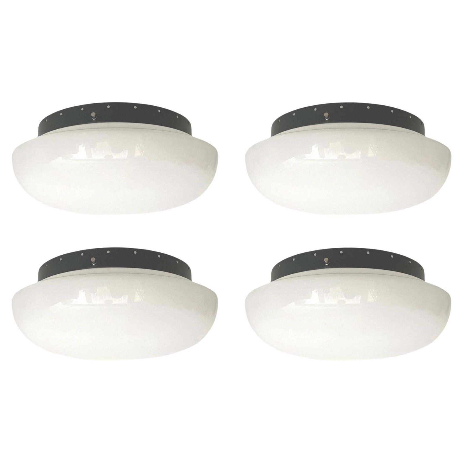 Large Italian Mid Century Large Set Of Four Flush Mounts By Veart, 1970s