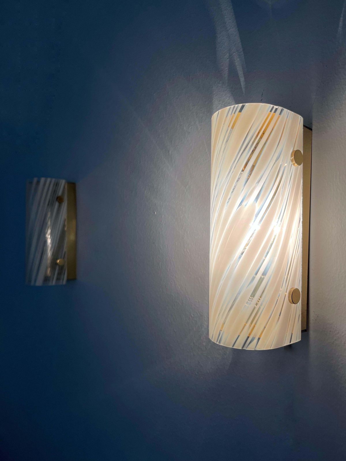 German Mid Century White Clear Murano Pair Of Wall Sconces By Hillebrand, 1970s photo for sale