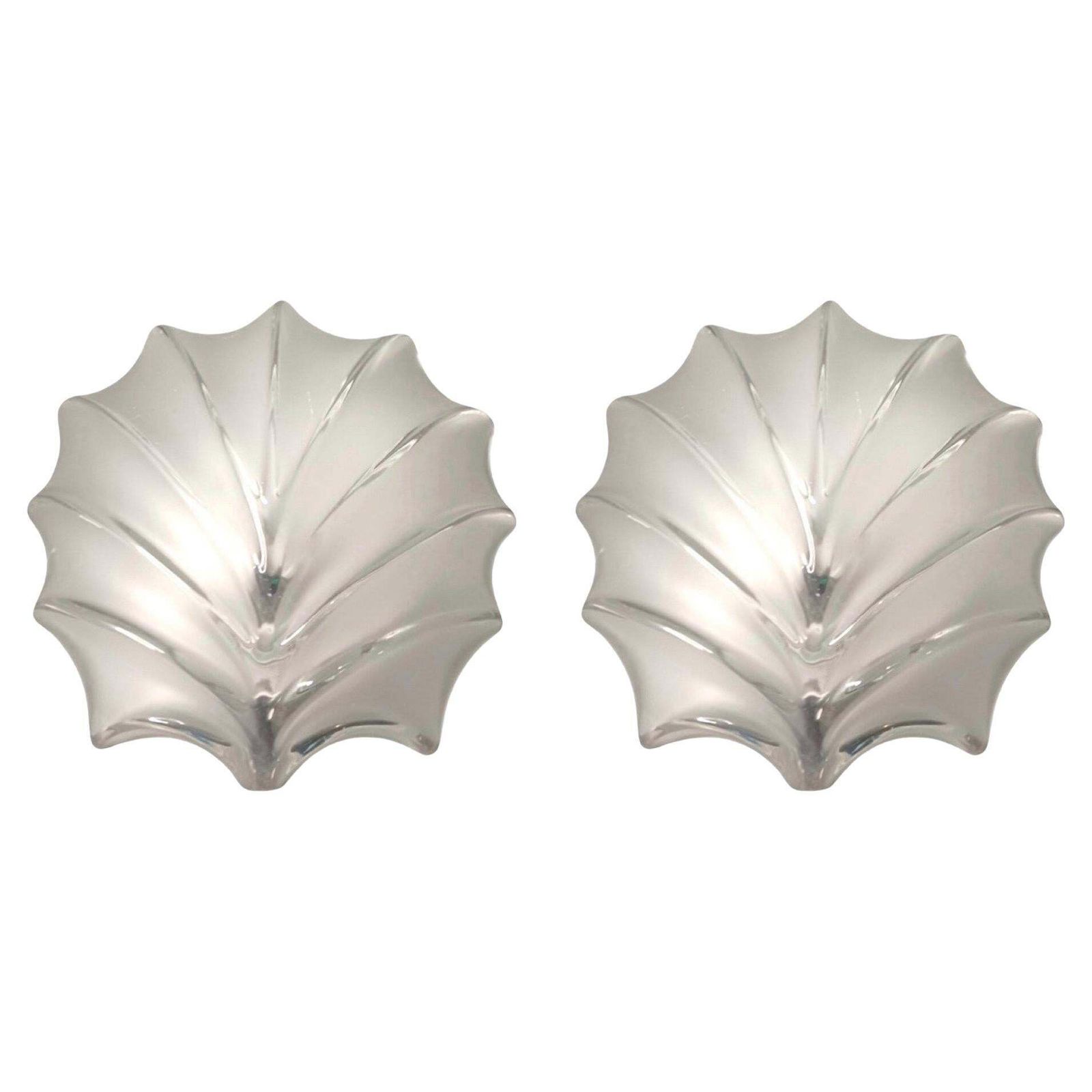 German Mid Century Shell Clear Glass Pair Of Wall Sconces By Hillebrand, 1970s