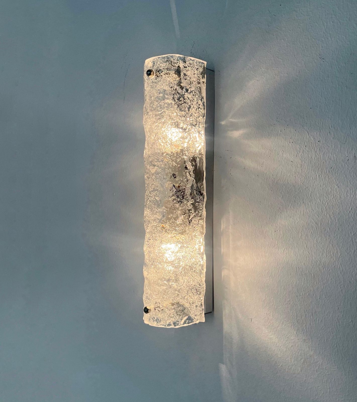 3622.0 German Midcentury Set Of Three Murano Iceglass Wall Sconces By Hillebrand, 1970s photo