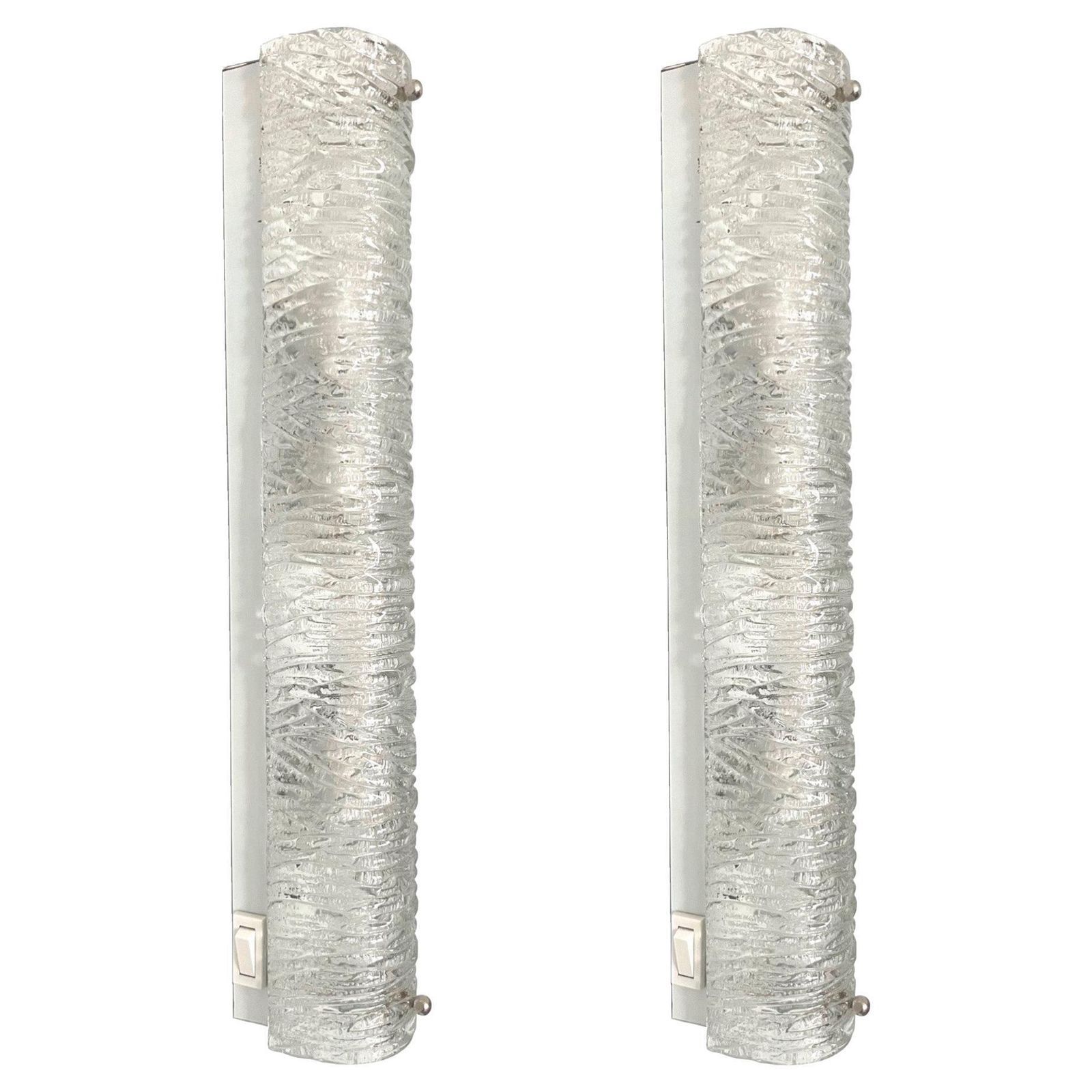 German Midcentury Pair Of Murano Glass Wall Sconces By Hillebrand, 1970s