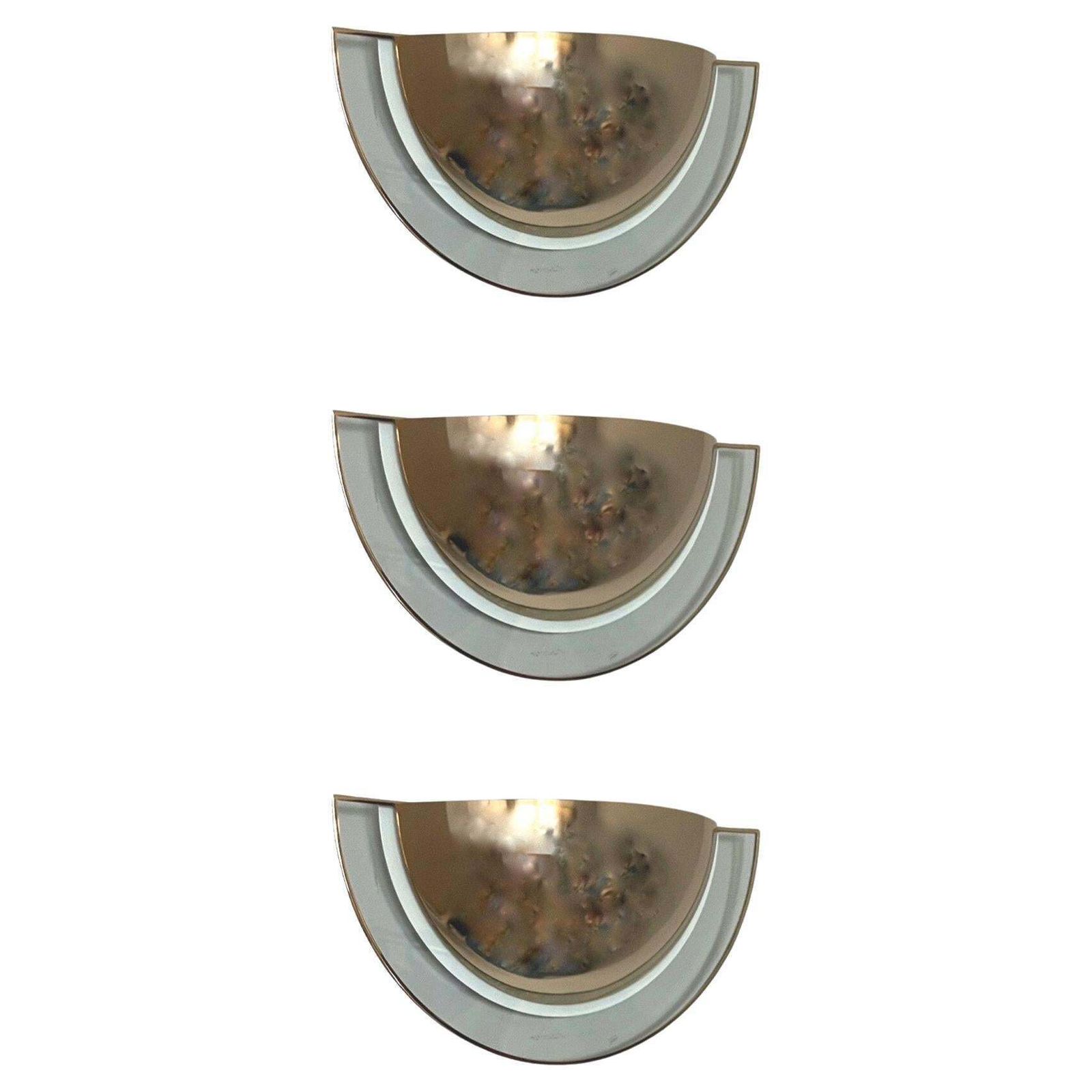 Postmodern Set Of Three Large Gold Wall Sconces By Estiluz, Barcelona, 1980s