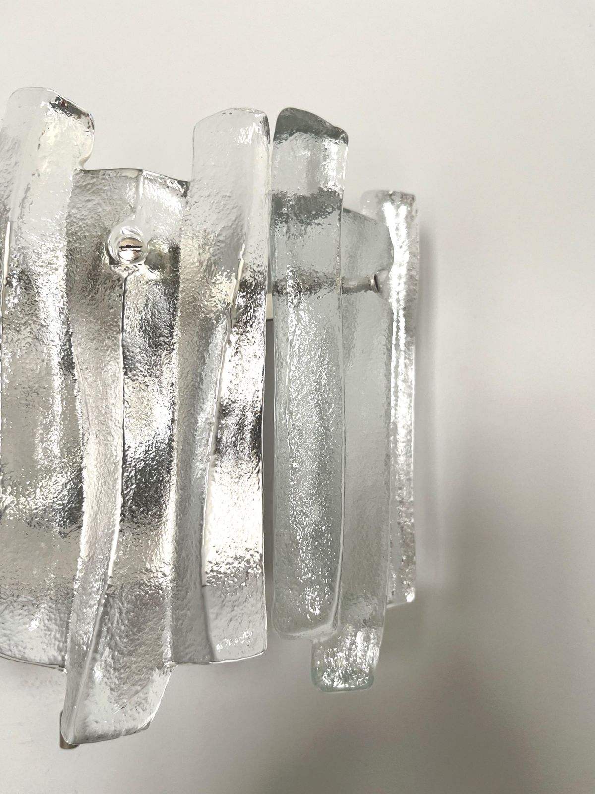 Austrian Midcentury Pair Of Ice Glass "Fuego" Wall Sconces By Kalmar, 1970s photo for sale