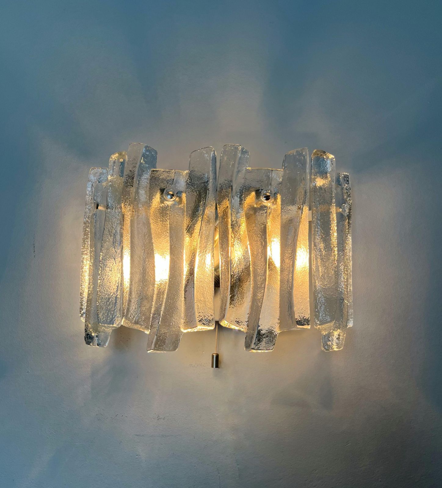 Austrian Midcentury Pair Of Ice Glass "Fuego" Wall Sconces By Kalmar, 1970s photo Lighting
