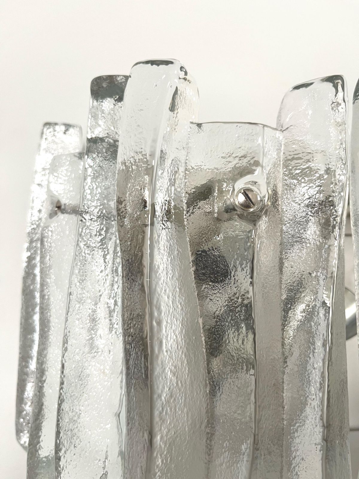 Austrian Midcentury Pair Of Ice Glass "Fuego" Wall Sconces By Kalmar, 1970s photo buy