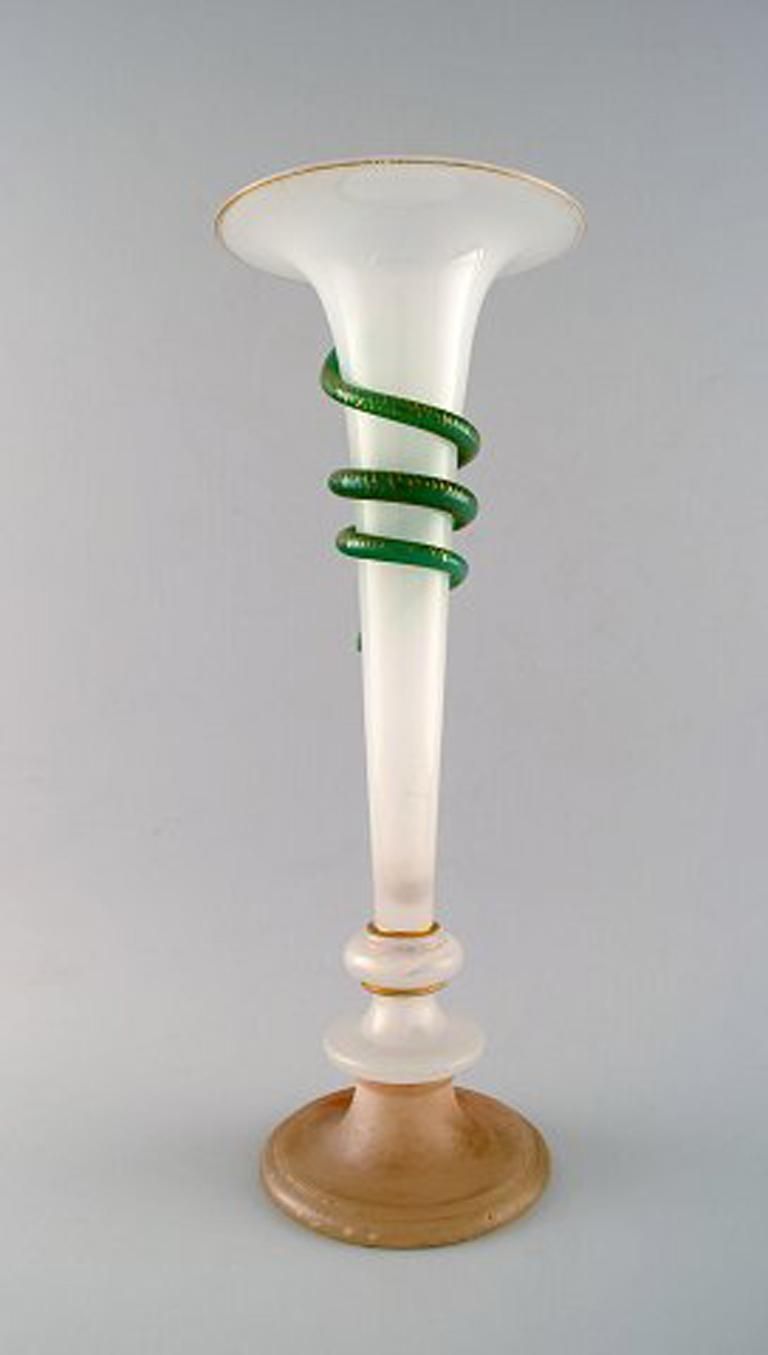 Large Art Nouveau Opaline Glass Vase With Green Snake photo furniture
