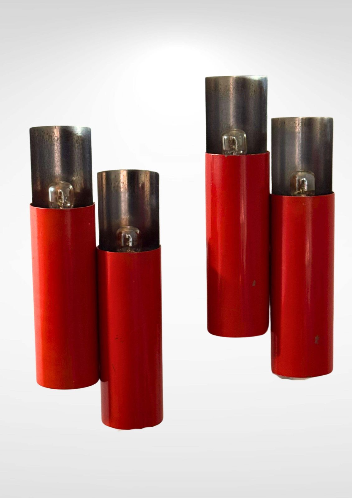 Stilnovo Mod. 2701 Pair Of Wall Sconces In Red Lacquer And Chromed Steel photo vintage