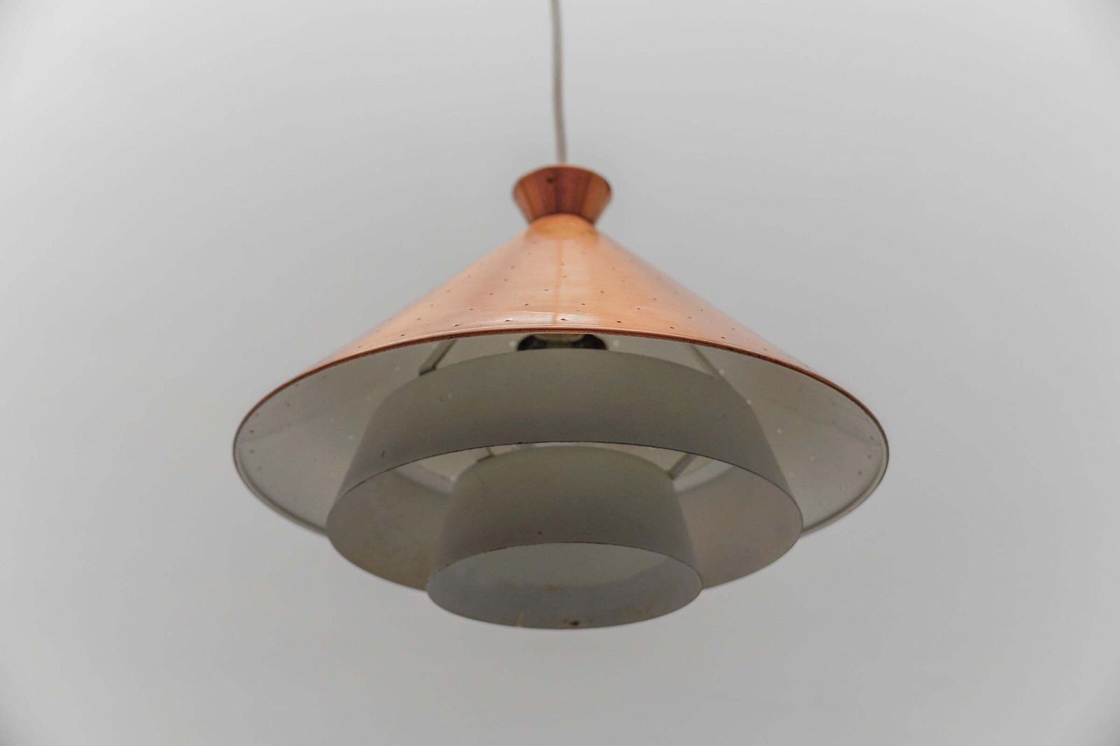 photo furniture Scandinavian Perforated Copper Mid Century Modern Copper Ceiling Lamp, 1960s