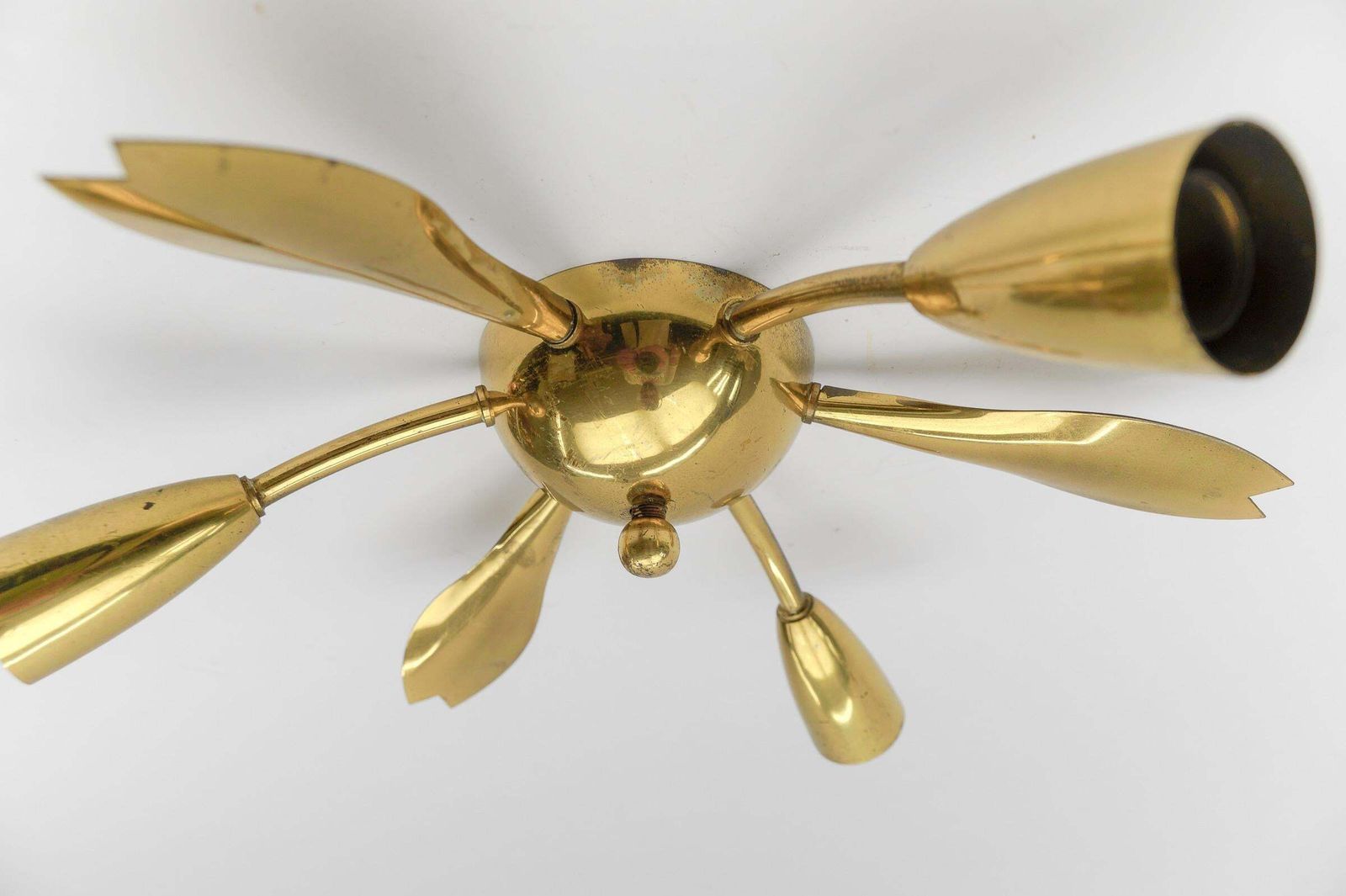 3. Of 4 Mid Century Modern 3 Armed Brass Sputnik Lamp, 1950s Austria photo vinterior