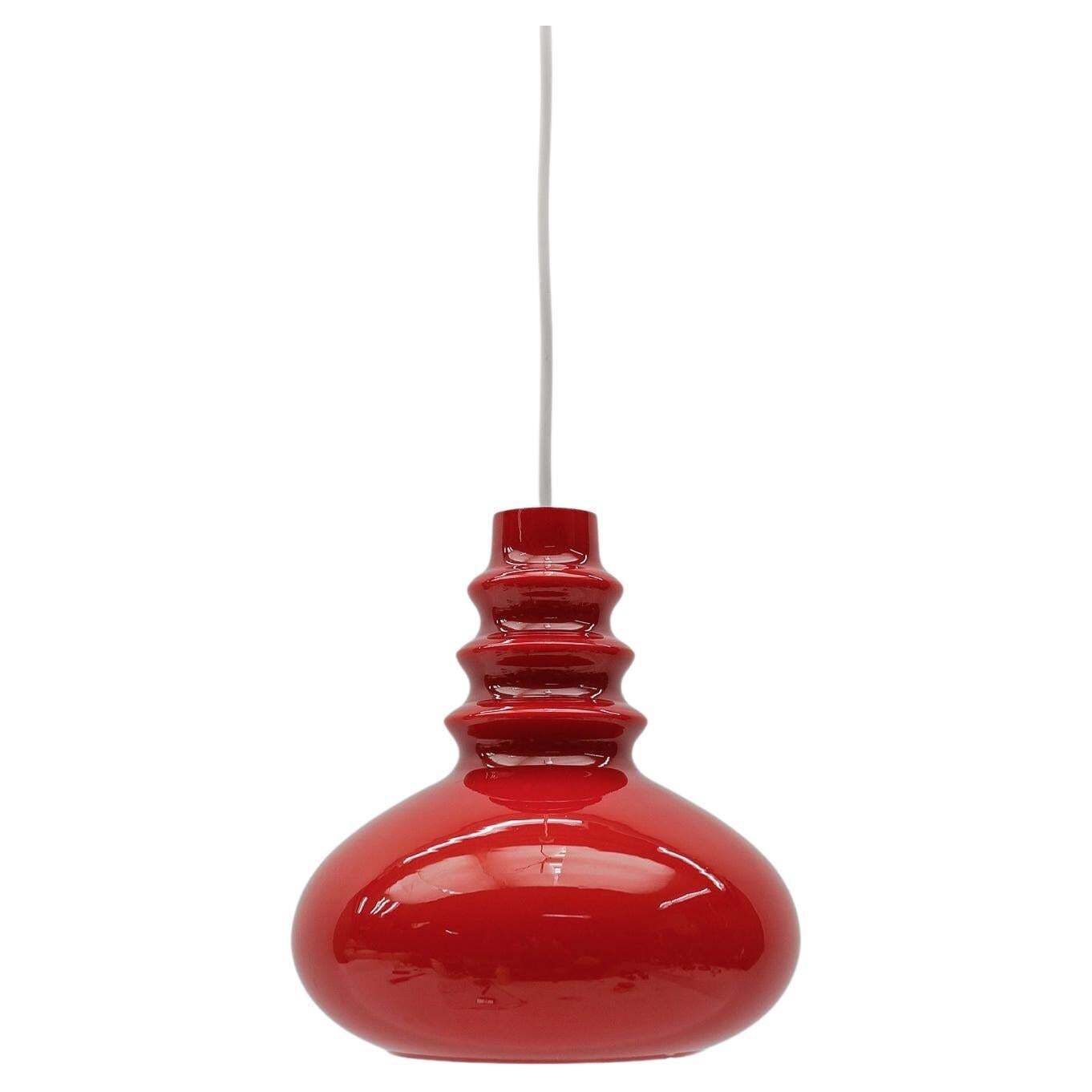 Lovely Lipstick Red Glass Ceiling Lamp By Peill & Putzler, 1960s