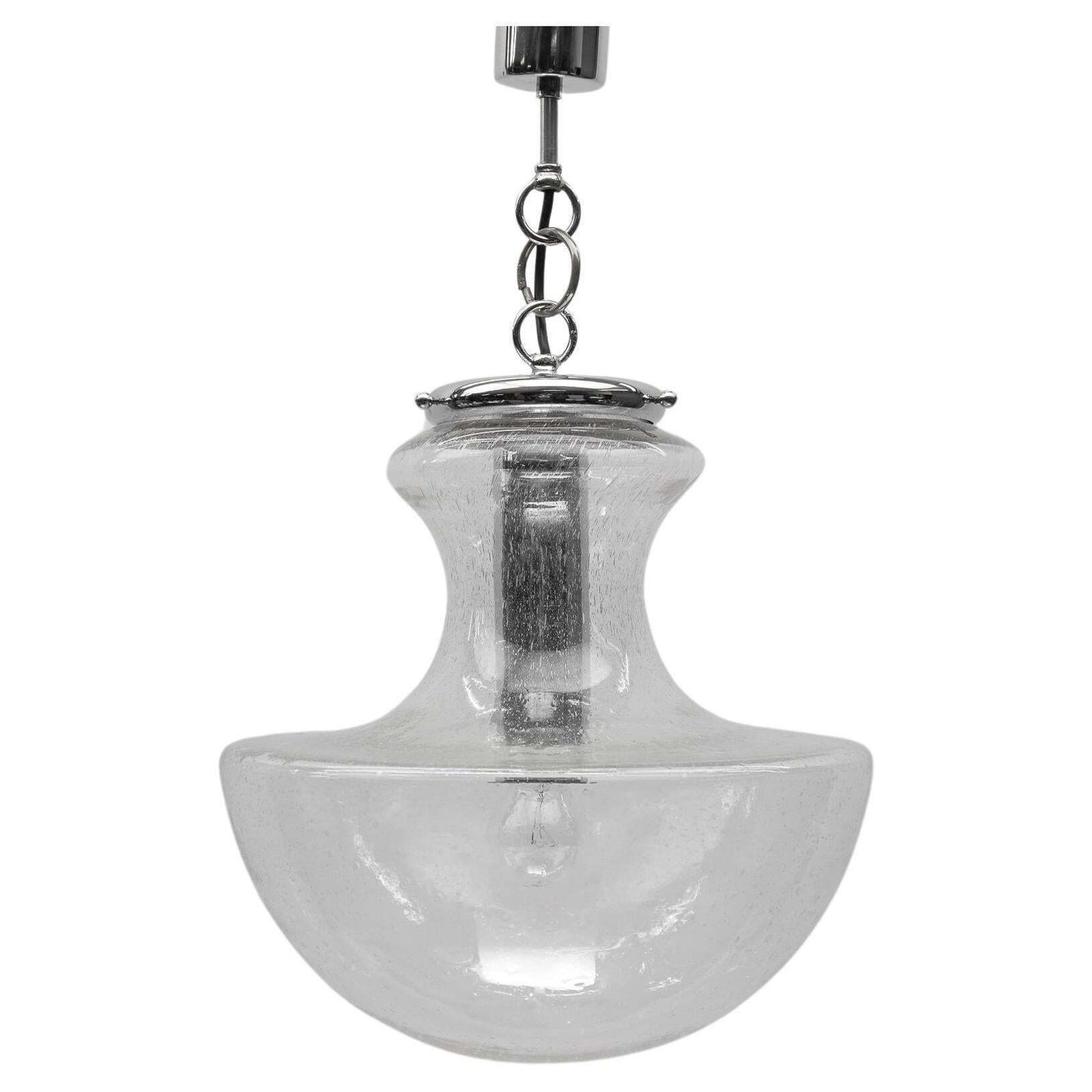 Mid Century Modern Chrome & Bubble Glass Pendant Lamp, 1960s Germany