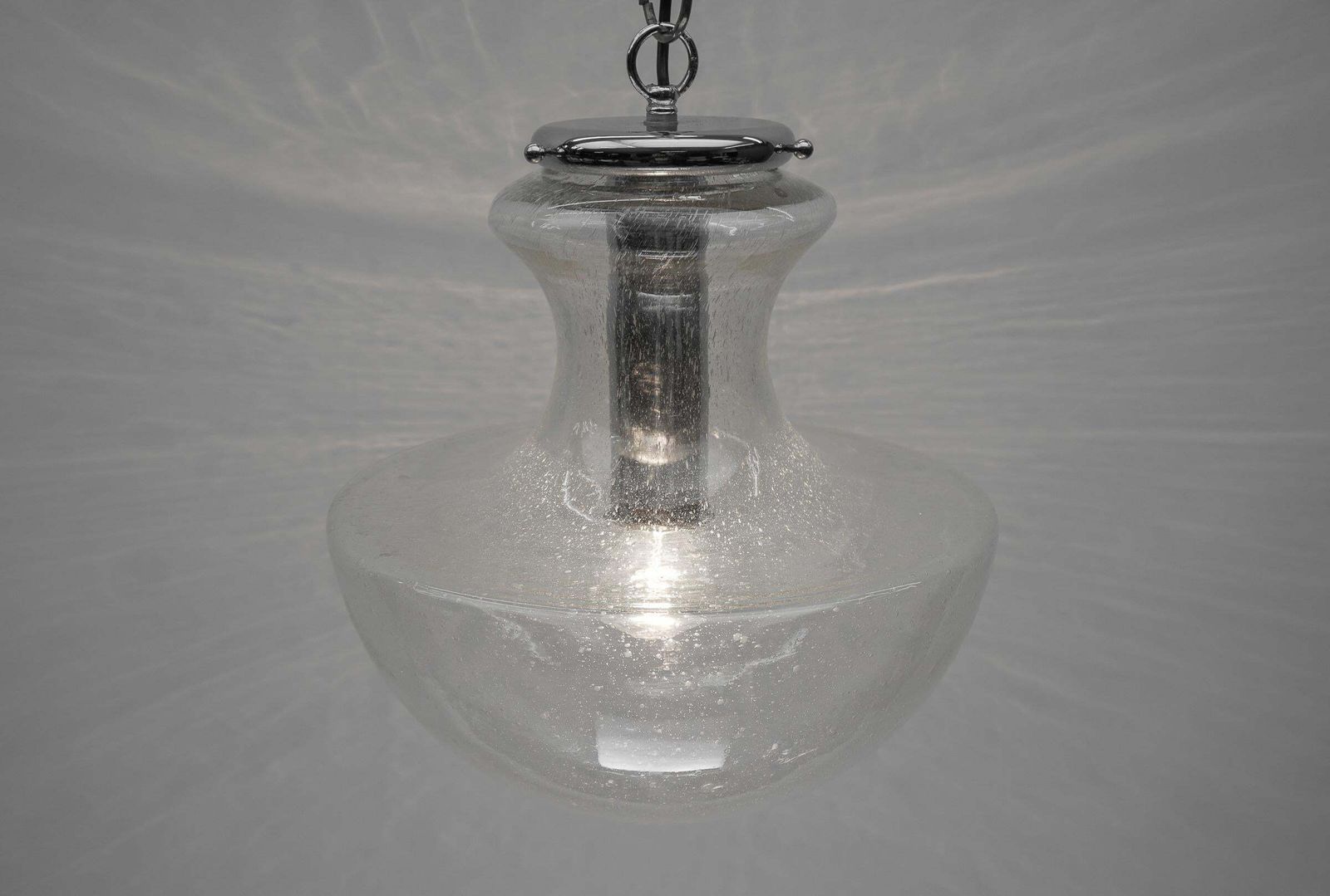Mid Century Modern Chrome & Bubble Glass Pendant Lamp, 1960s Germany photo vinterior