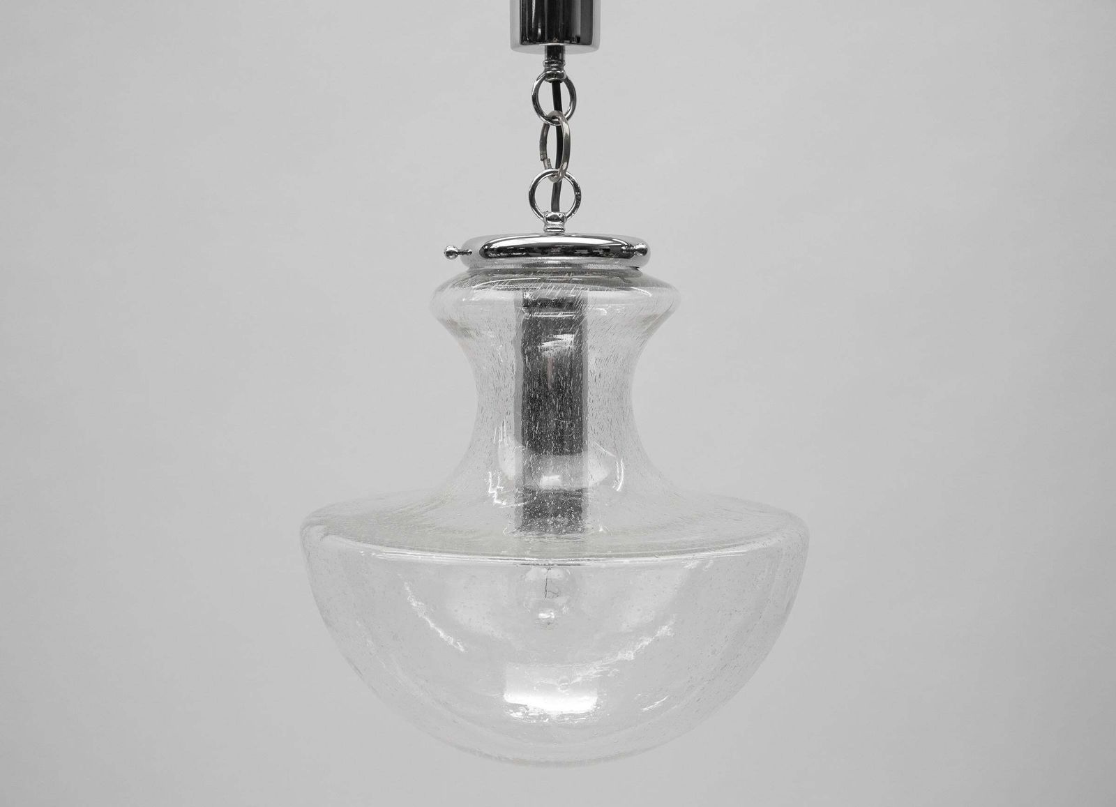 Mid Century Modern Chrome & Bubble Glass Pendant Lamp, 1960s Germany photo vintage