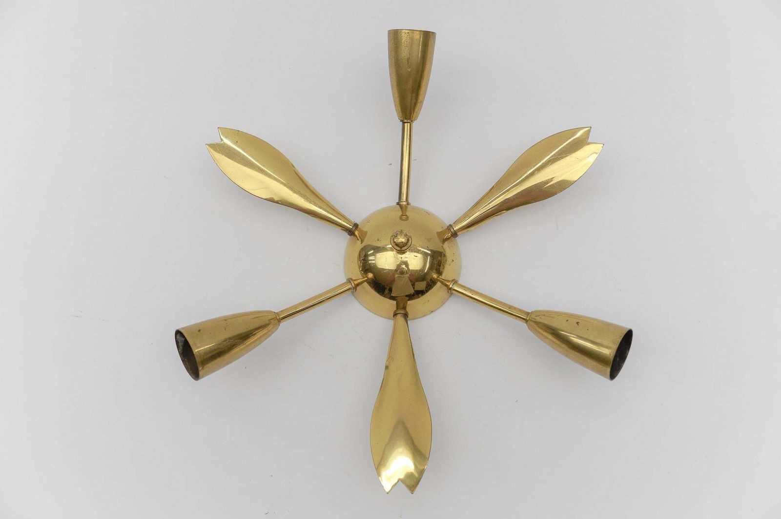 2. Of 4 Mid Century Modern 3 Armed Brass Sputnik Lamp, 1950s Austria photo buy