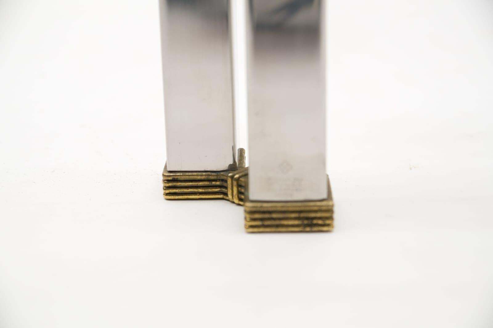 Pair Of Brass, Chrome And Glass T28 Coffee Tables By Peter Ghyczy, 1970s Germany photo vintage