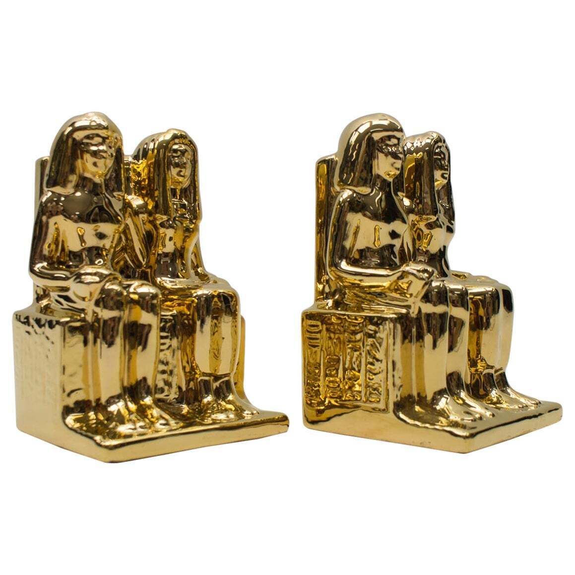 Pair Of Egyptian Hollywood Regency Ceramic Bookends By Bellini, Italy 1970s