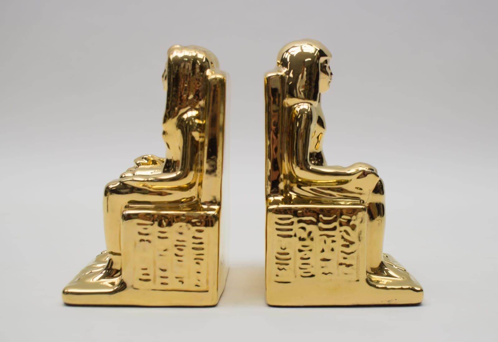 Pair Of Egyptian Hollywood Regency Ceramic Bookends By Bellini, Italy 1970s photo for sale