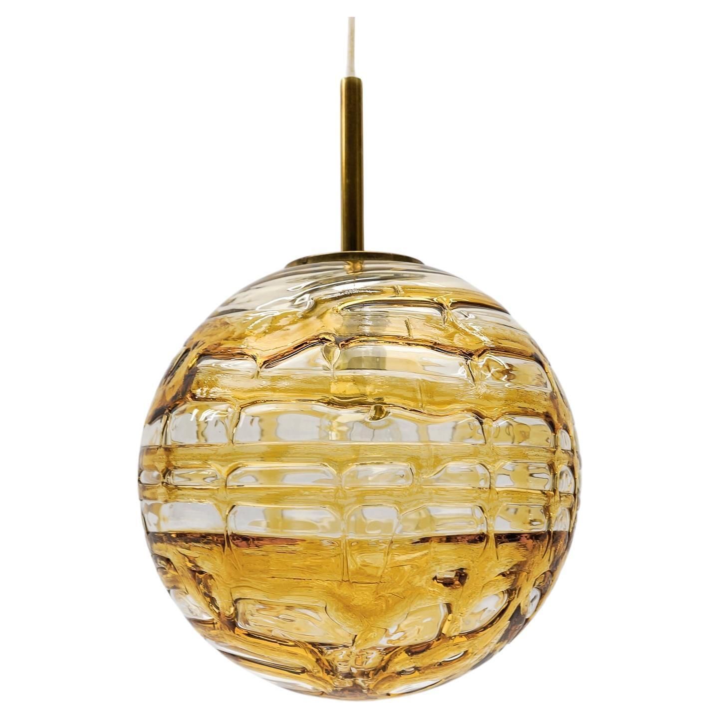 Beautiful Yellow Murano Glass Ball Pendant Lamp By Doria,   1960s Germany