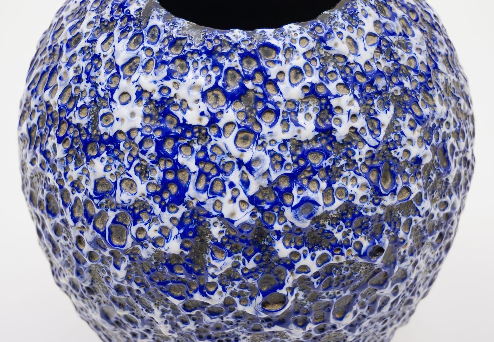 photo for sale Very Rare Awesome Huge Blue And White Fat Lava Vase By Es Keramik, Germany 1950s
