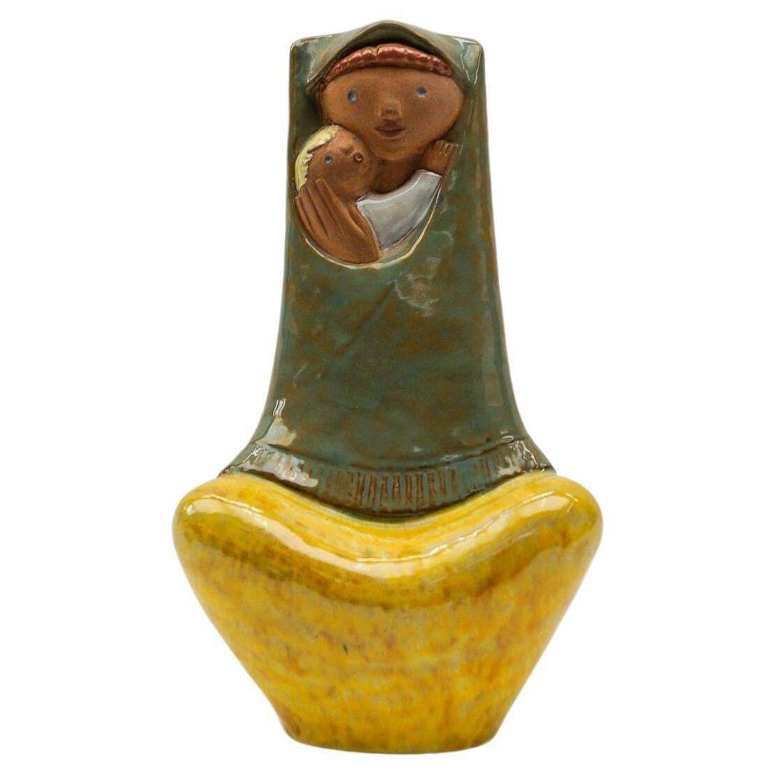 Very Rare Hungarian Ceramic Sculpture Of A Mother And Child, 1960s