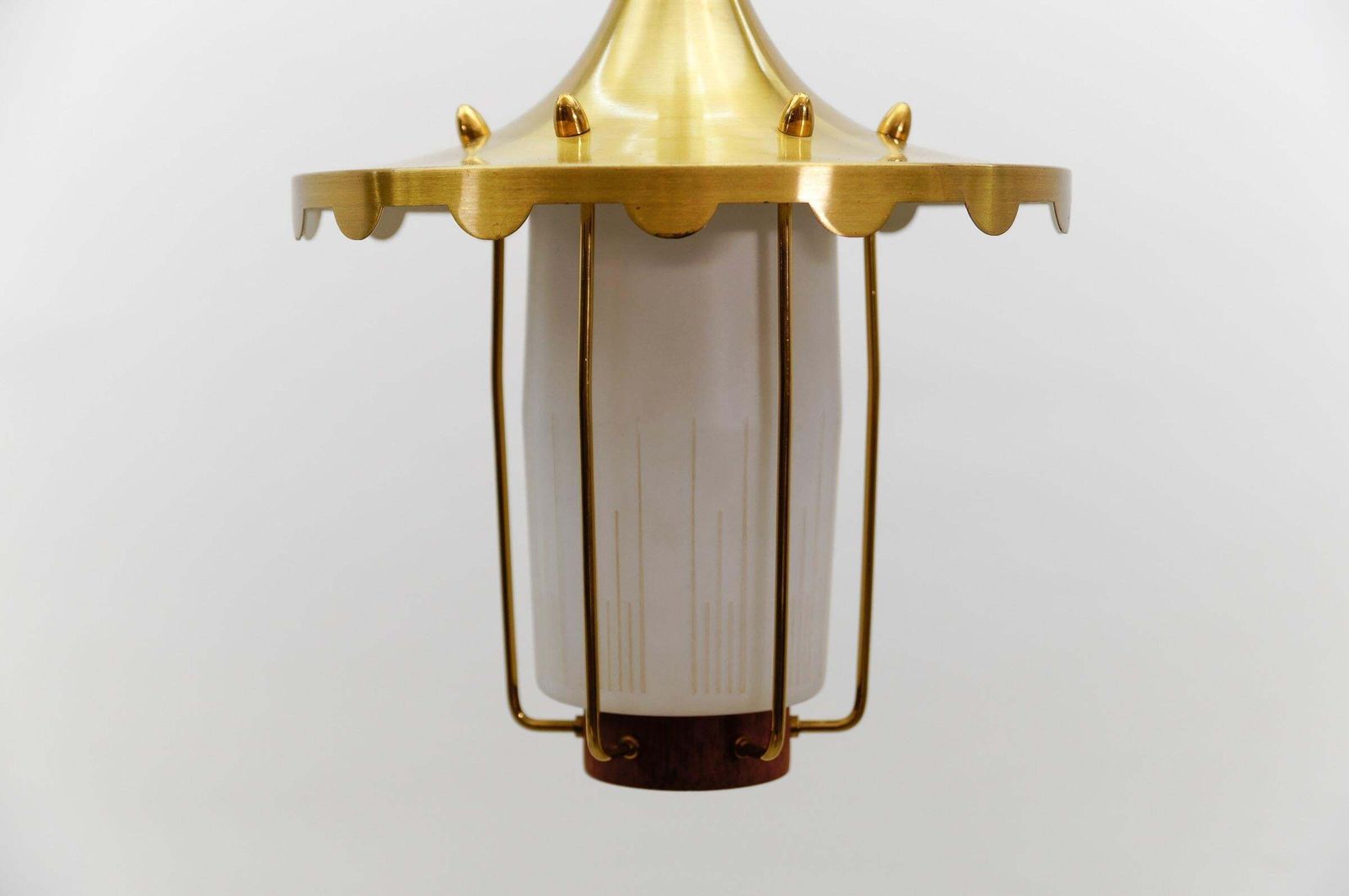 Lovely And Rare Scandinavian Teak, Opaline Glass And Brass Lamp, 1960s photo vintage