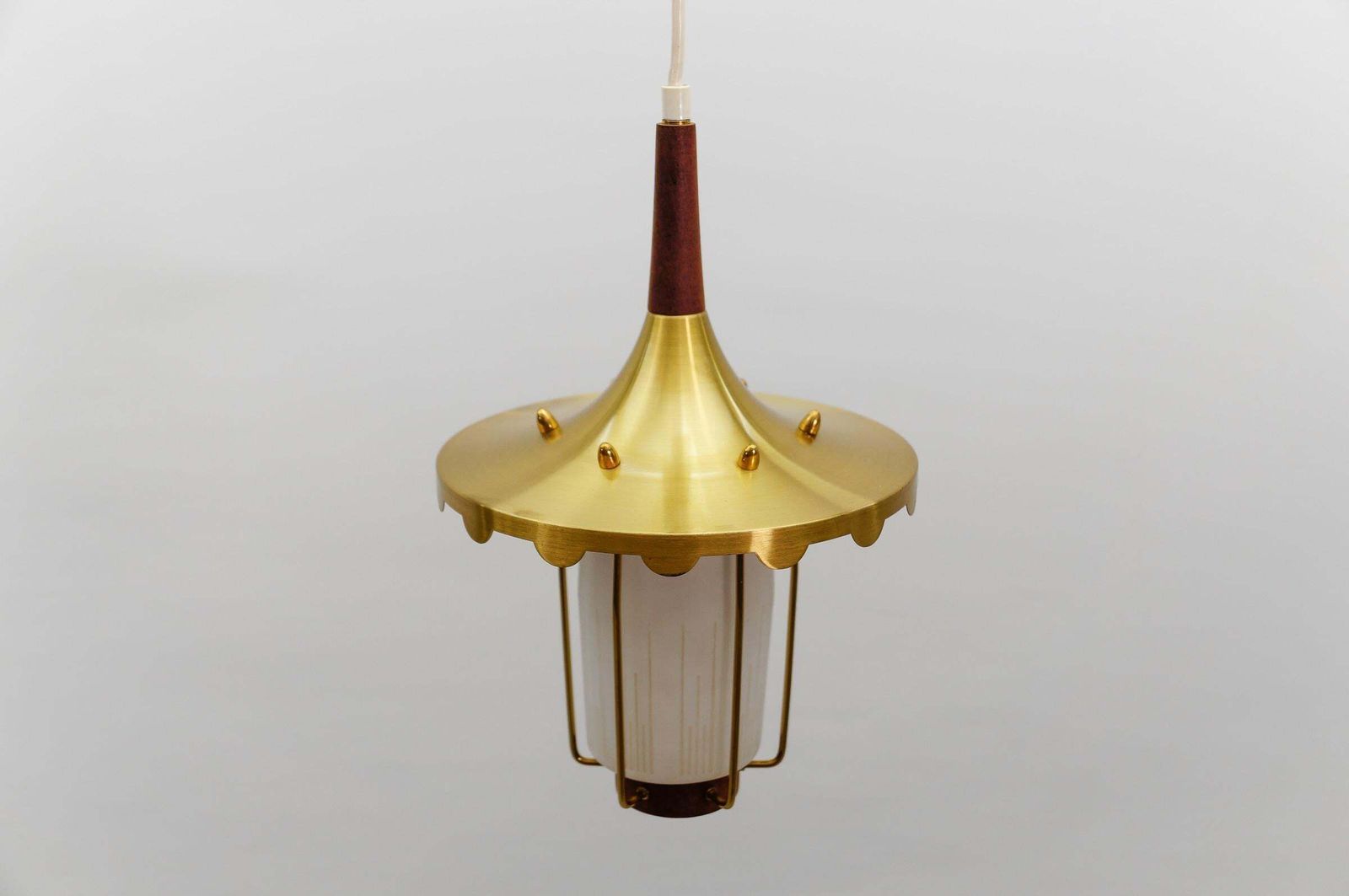 photo furniture Lovely And Rare Scandinavian Teak, Opaline Glass And Brass Lamp, 1960s