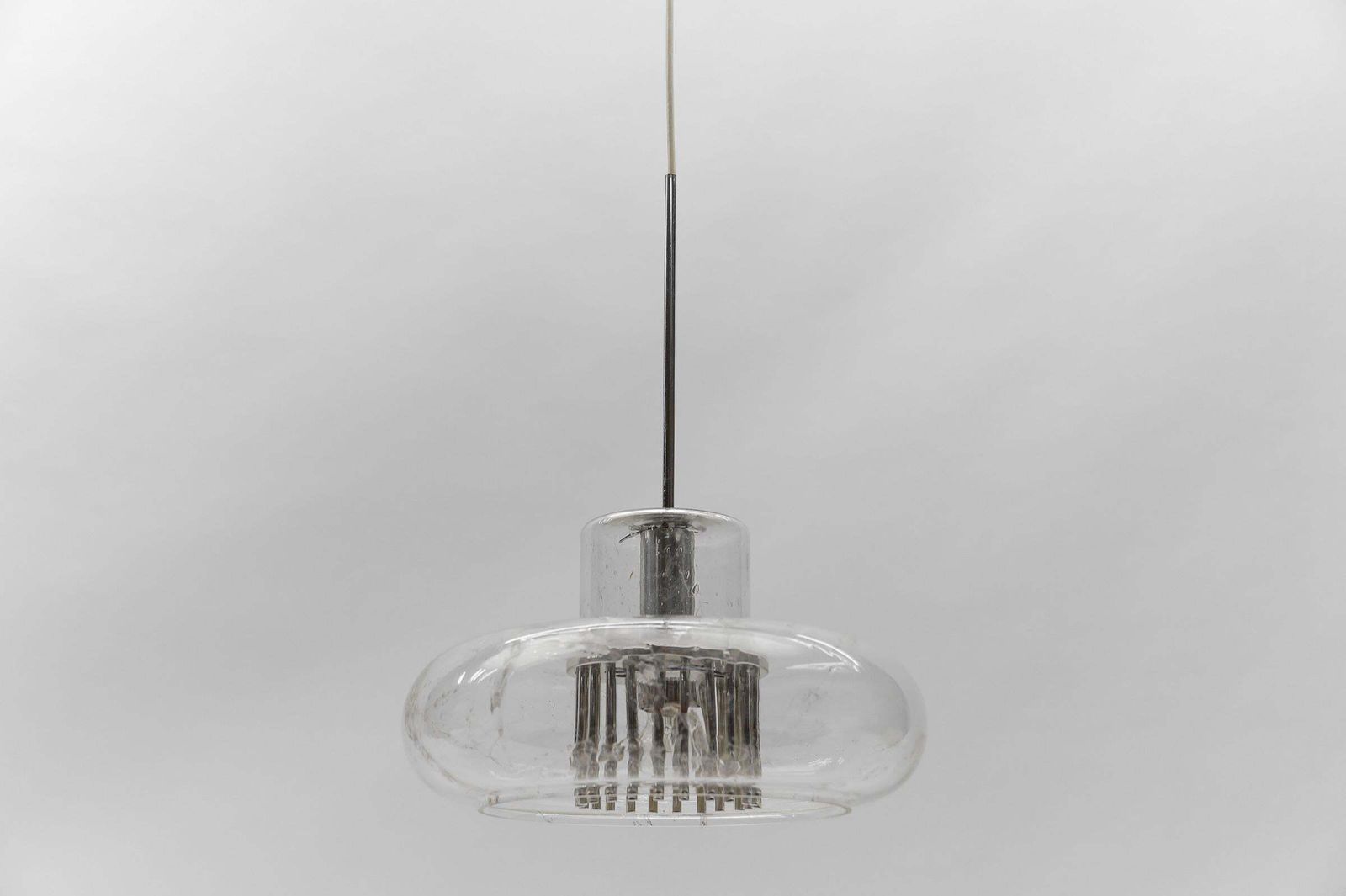 Mid Century Modern Chrome & Glass Pendant Lamp By Doria, 1960s Germany photo furniture