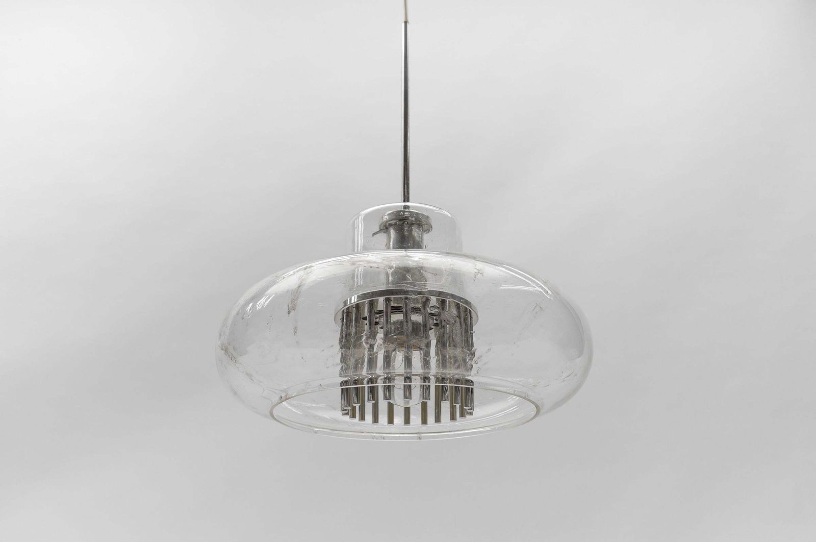 Mid Century Modern Chrome & Glass Pendant Lamp By Doria, 1960s Germany photo vinterior