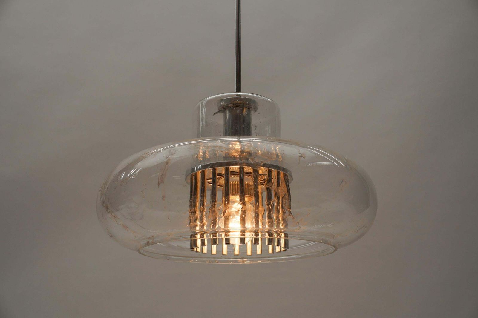 Mid Century Modern Chrome & Glass Pendant Lamp By Doria, 1960s Germany photo vintage