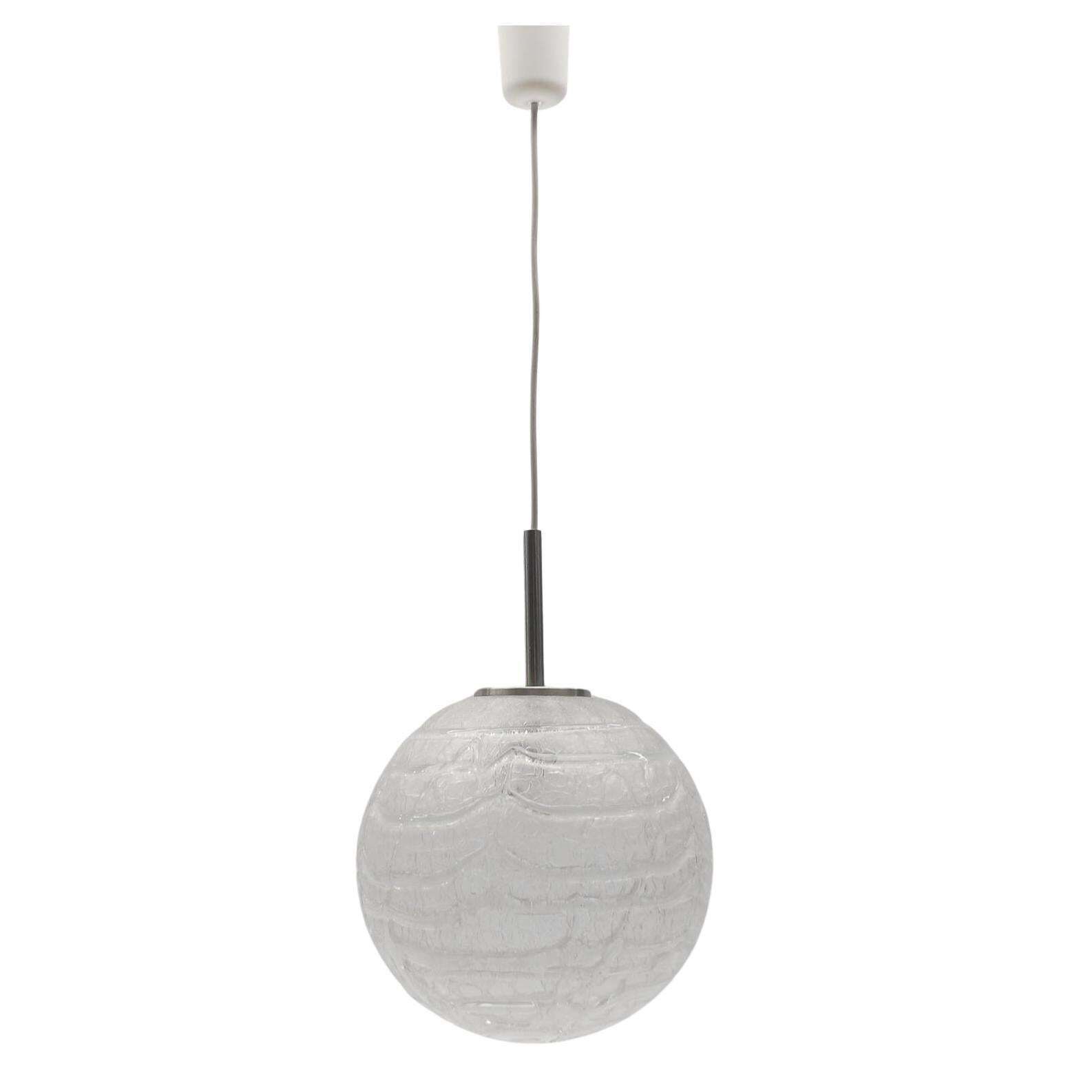 Large Ice Glass Ball Pendant Lamp By Doria, 1960s Germany
